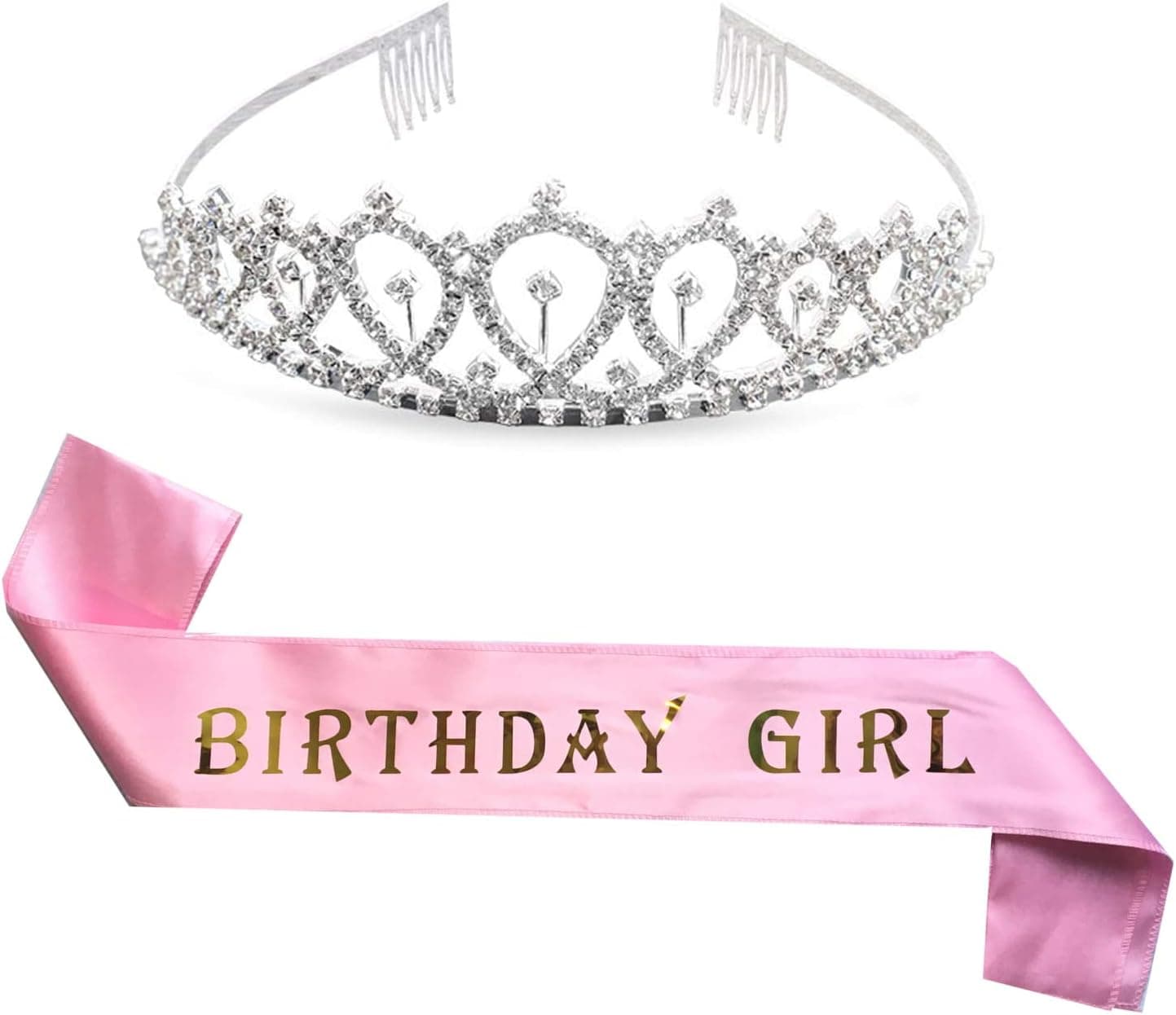 Siang Co – Birthday Sash and Tiara, Pink Birthday Girl Sash and Rhinestone Crown, 21st Birthday Decorations, Party Favors, Supplies for Women