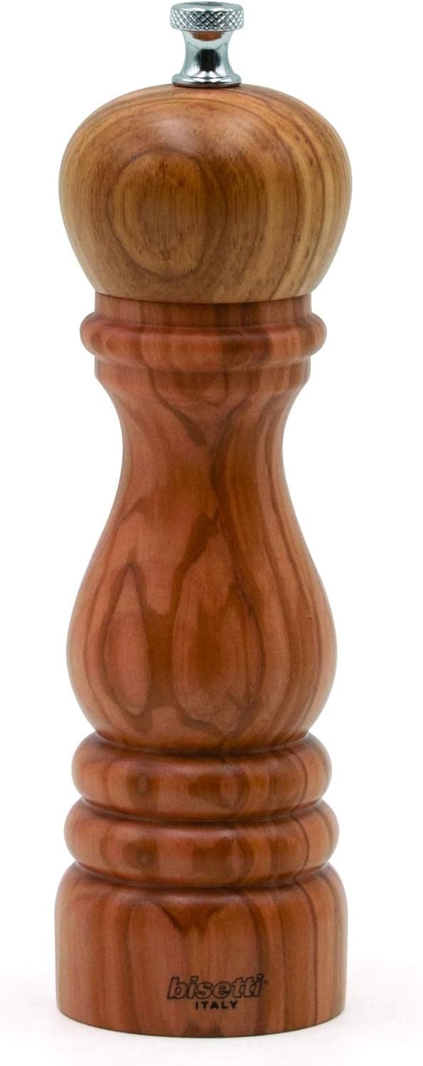 Bisetti Imperia Olive Wood Pepper Mill Grinder, 7.48 Inch