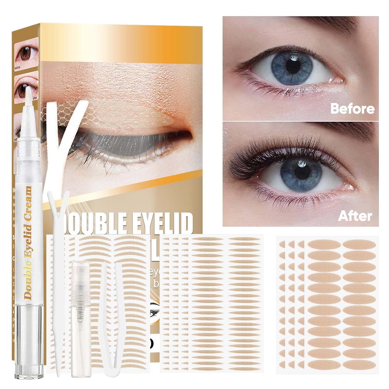 CENNYO Eyelid Tape, Invisible Eyelid Lifter Strips, Lids by Design for Uneven, Droopy, Mono-eyelids, Waterproof Eyelid Stickers with Fork Rods and Tweezers