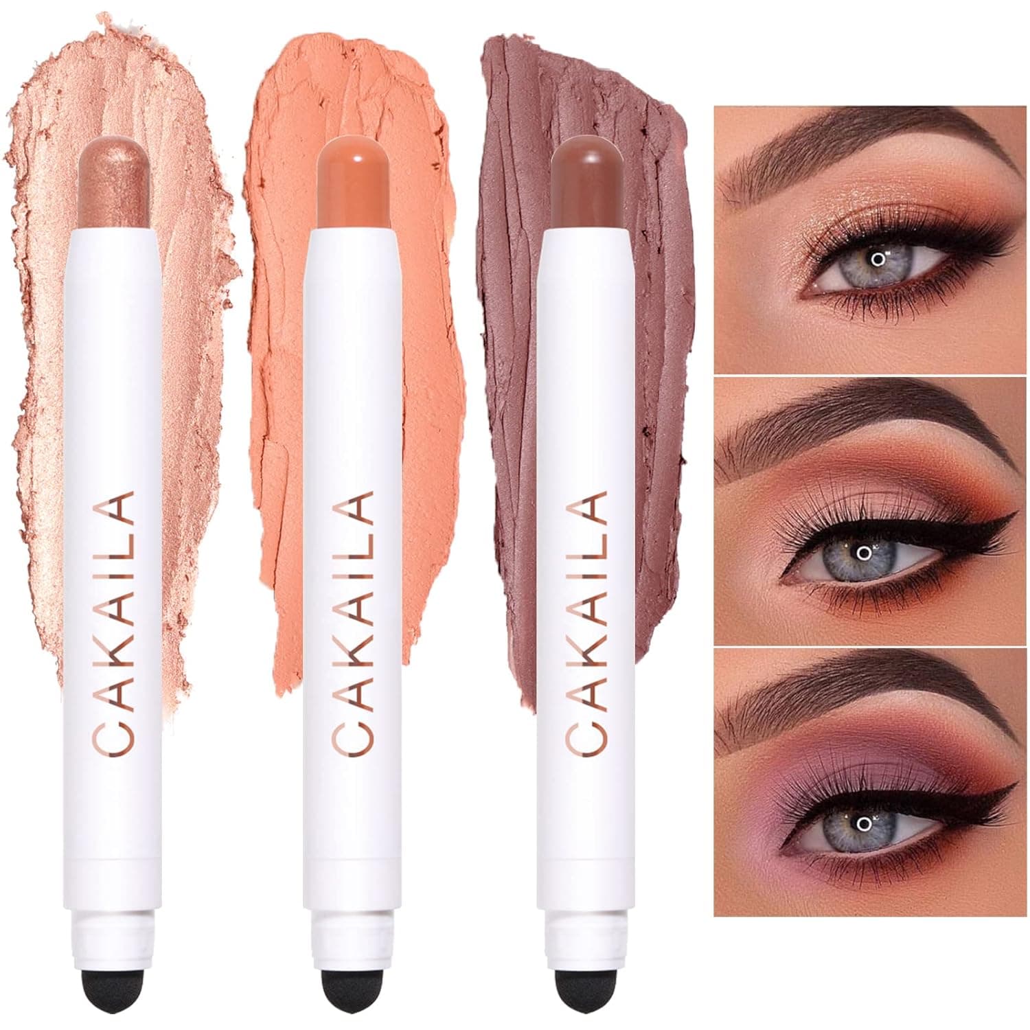 3Pcs Matte and Shimmer Eyeshadow Stick Set, Long Lasting Waterproof High Pigmented Highlighter Eye Shadow Stick Sets, Pro Eye Makeup Glitter Eyeshadow Pencil Set for Women, Up to 12 Hours (Set A)