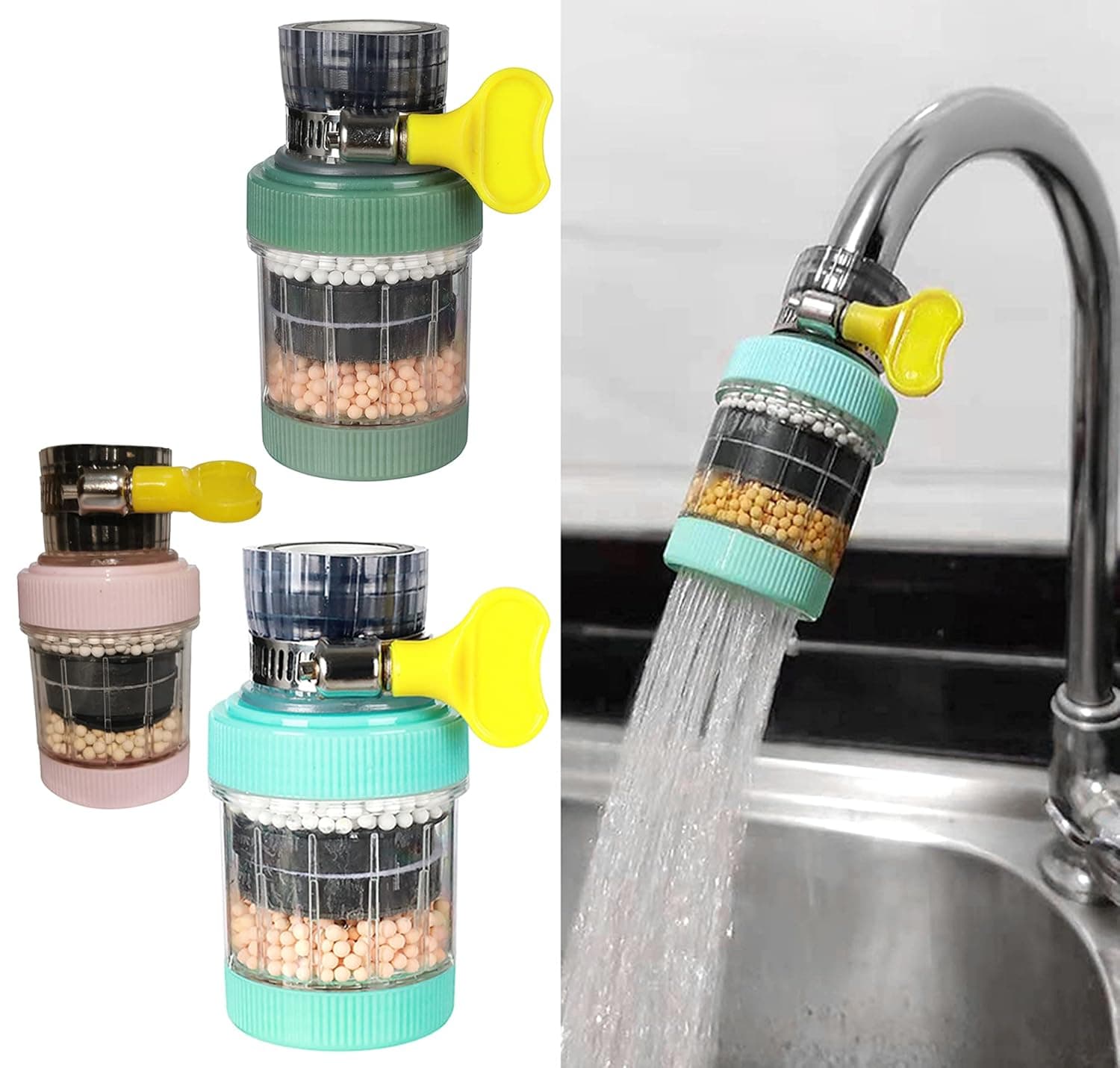 Faucet Water Filter, Faucet Mount Water Filtration System for Tap Water,3 Pack Faucet Mount Filters, Reduces 99% of Lead, Chrome, Water Filter for Sink