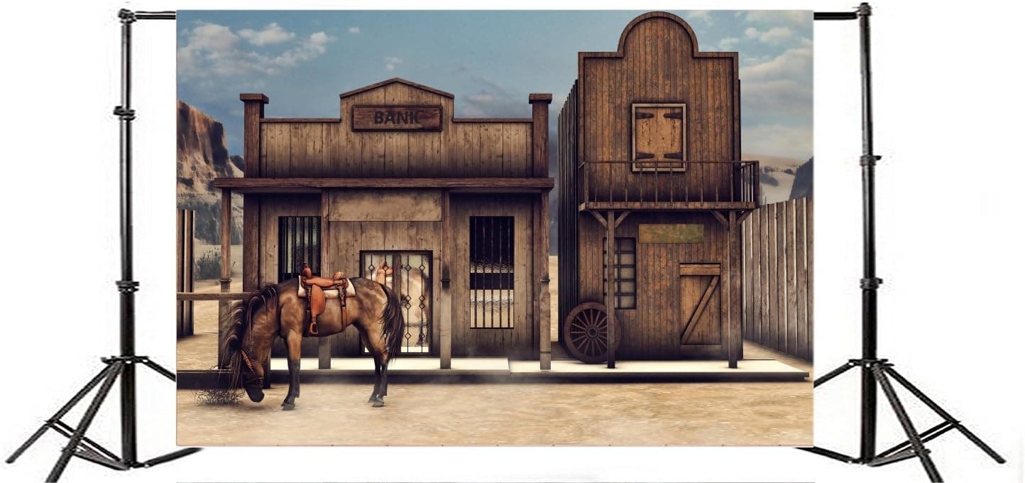 Yeele 10x8ft Vintage Western Wooden House Backdrop Retro Western Bank Horse Barn Cabin West Cowboy Photography Background Picture Boy Man Portraits Photo Booth Shooting Vinyl Wallpaper Studio Props