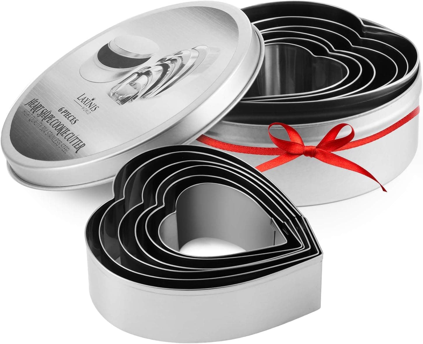 Heart Cookie Cutters, 6 Piece Set Heart Shape Cookie And Biscuit Cutters, 18/8 Stainless Steel Pastry And Dough Cutters