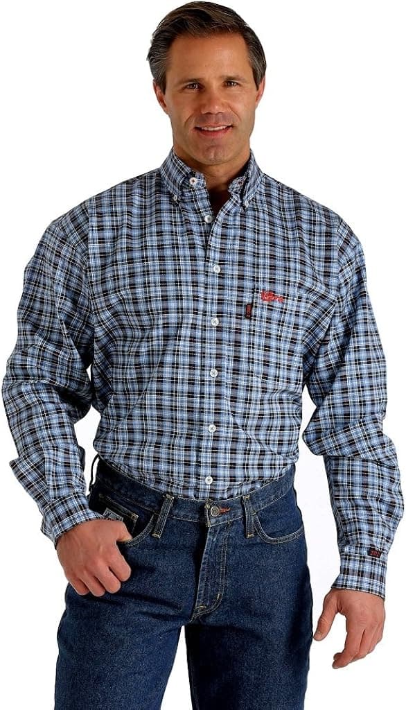 Cinch Men's WRX Flame-Resistant Navy Plaid Long Sleeve Work Shirt - Wlw3001014blu