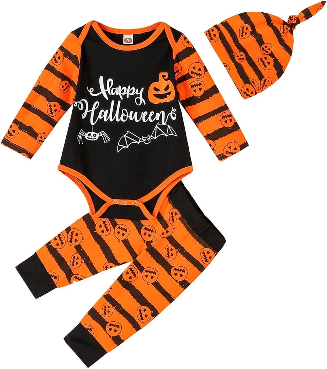 Halloween Infant Baby Boy Girl Outfit Pumpkin Hoodie Tops+Pumpkin Trousers 2PCS Clothes Set