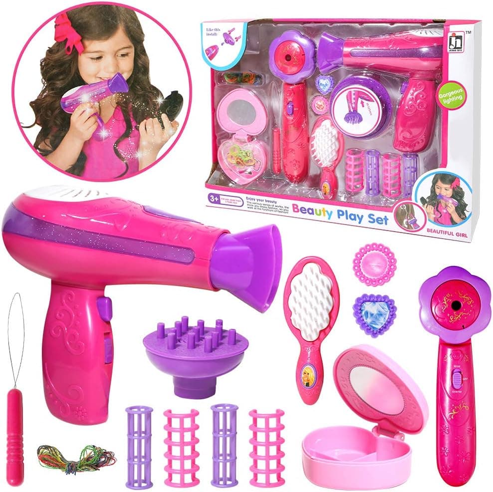 PROLOSO Beauty Salon Toys for Little Girls Hair Set Kids Stylist Playset Hairdresser Tools Doll Fashion Accessories Pretend Play Dress Up