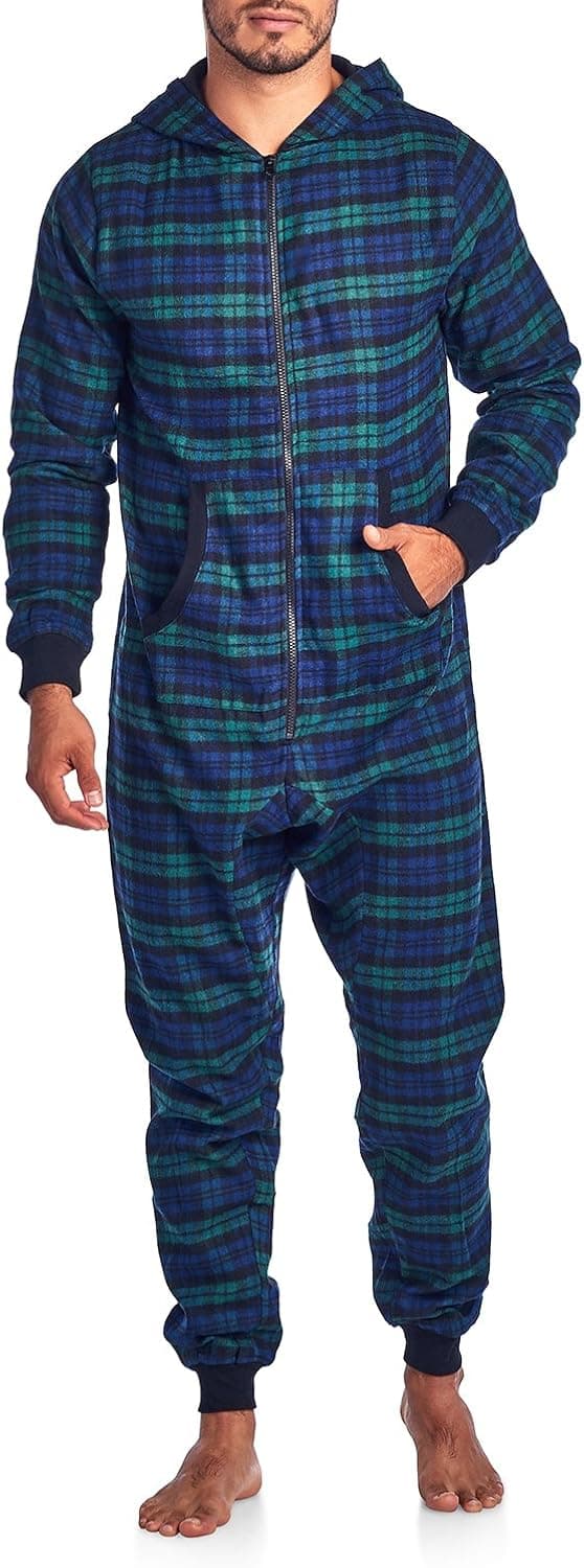 Ashford & Brooks Mens Flannel Hooded One Piece Pajama Union Jumpsuit