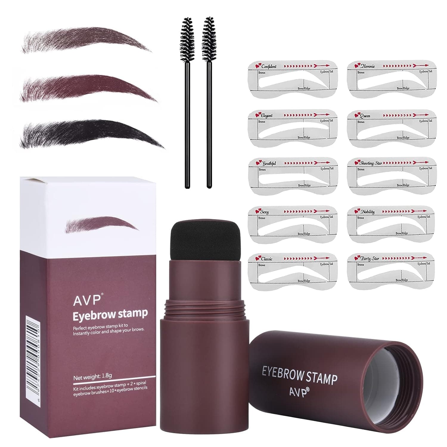 MATHARAGO Eyebrow Stamp Stencil Kit, 1 Pack Brow Stamp and Shaping Kit with 2pcs Eyebrow Makeup Brushes and 10pcs Adjustable Eyebrow Stencils for Women, Beginners(Light Brown)