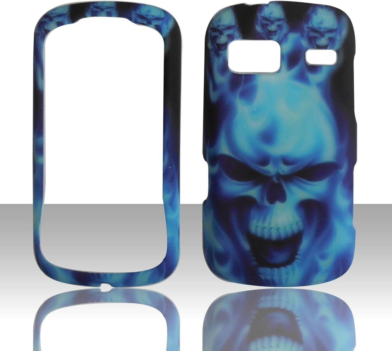 Blue Fire Skull Lg Xpression 2 (C410) 4g Cell Phone (At&t) Rubberized Snap on Hard Phone Case Cover Protector Accessory