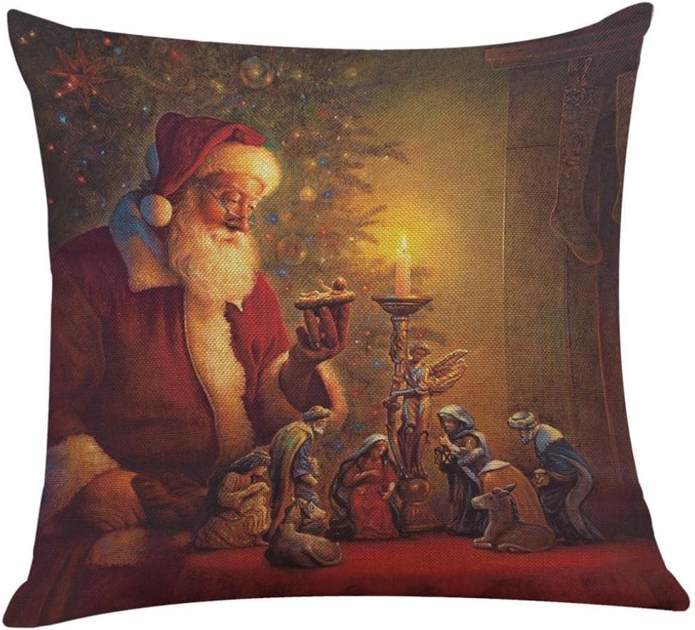 Sothread Christmas Throw Pillowcase Decor Sofa Cushion Cover Santa Claus 18"x18" (D5)