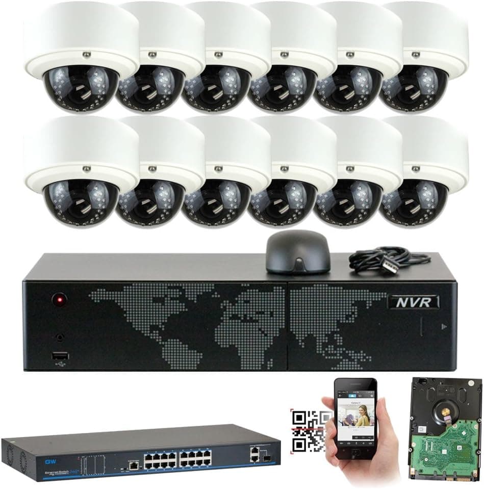 GW Security 5-Megapixel (2592 x 1920) 16 Channel PoE 4K NVR Security Camera System - 10 5MP Dome IP Video Audio Surveillance Waterproof Microphone Cameras, 2.8-12mm Varifocal Zoom Lens
