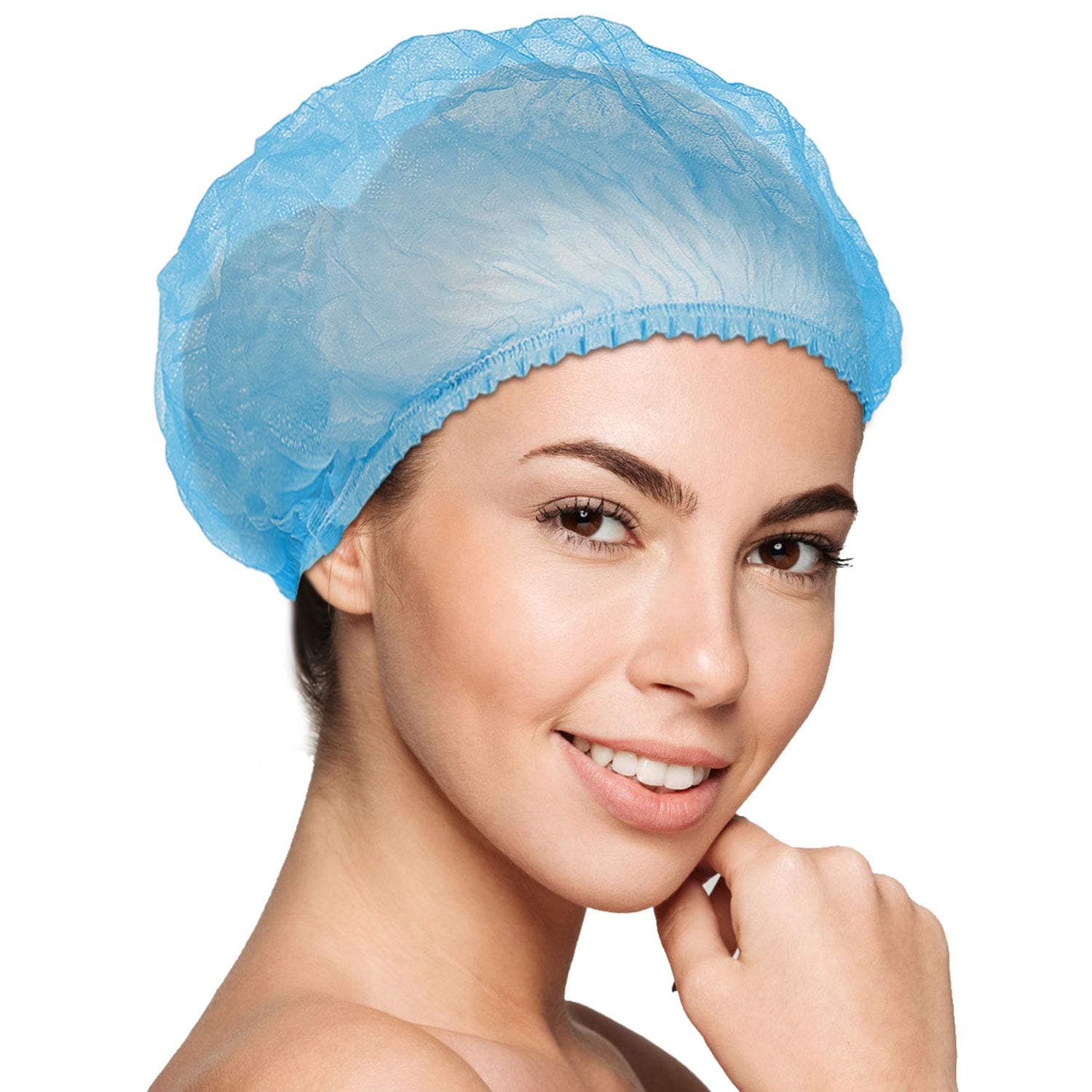 100 Pieces Disposable Nonwoven Bouffant Cap Food Service Hair Nets Caps Anti Dust Shower Elastic Caps for Hospital Kitchen Hair Salon cover (Blue)