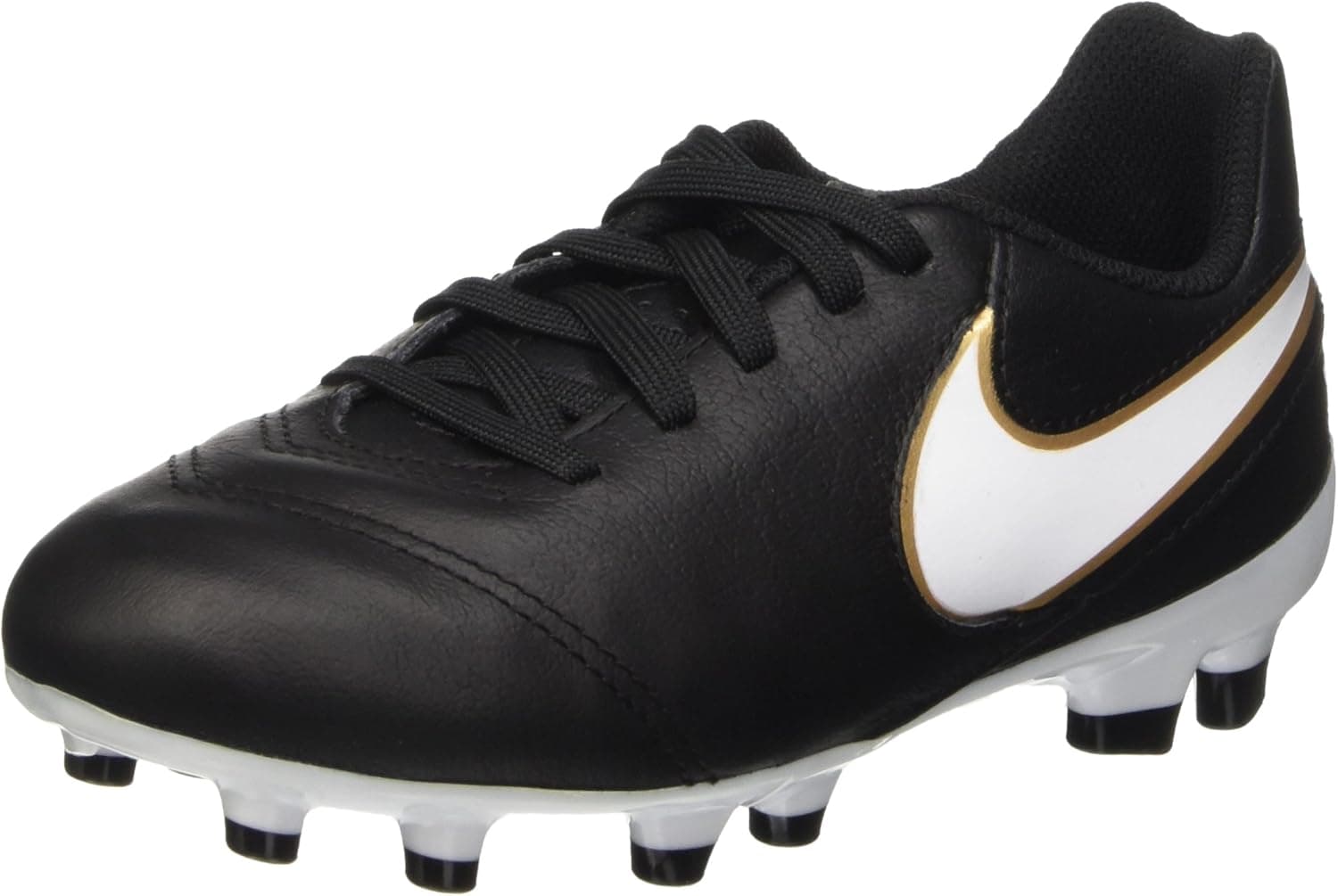 Nike Kids Jr Tiempo Legend VI Fg Black/White/Metallic Gold Soccer Cleat 4.5 Kids US