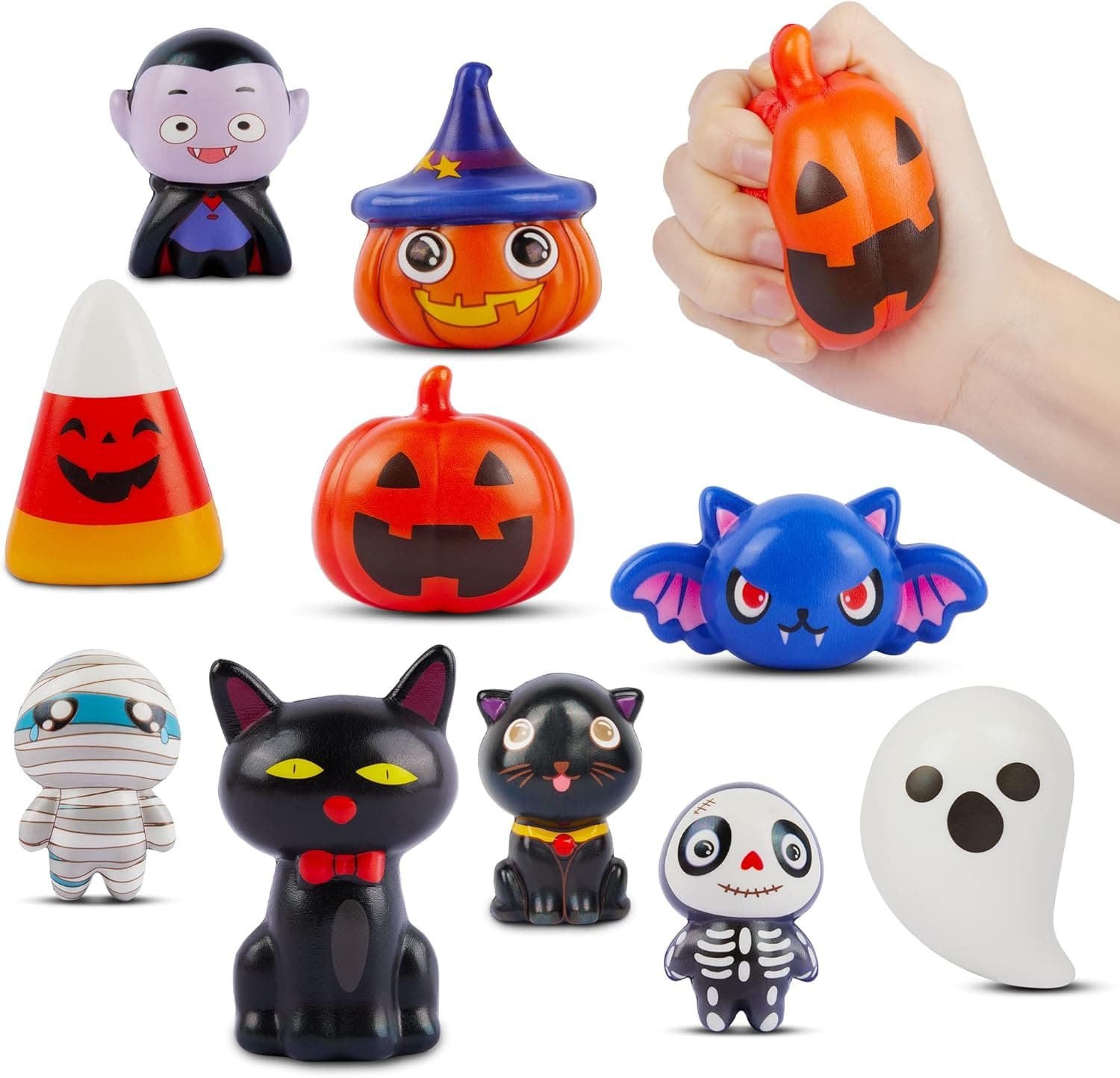 HOOJO 10 Pcs Halloween Squishy Toys for Kids, Slow Rising Squishies Jumbo, Halloween Party Favors Games Gifts for Toddler Boys Girls