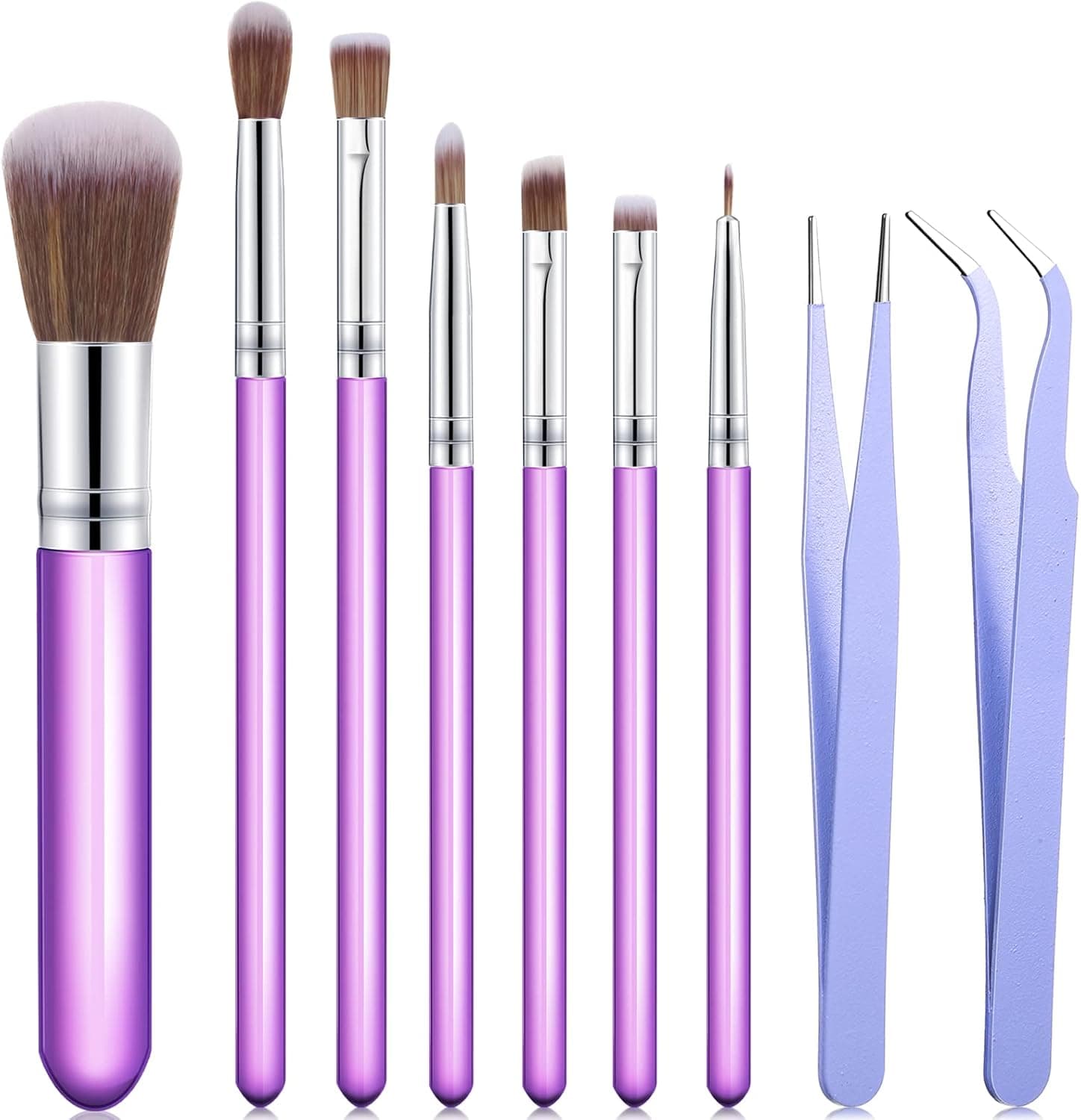 Cake Candy Decorating Brushes Tools Cookie Decoration Brushes Pastry Brush and Stainless Steel Tweezers Straight and Curved Tip Tweezers Pasta Tweezers for Baking Fondant (Purple,9 Pieces)
