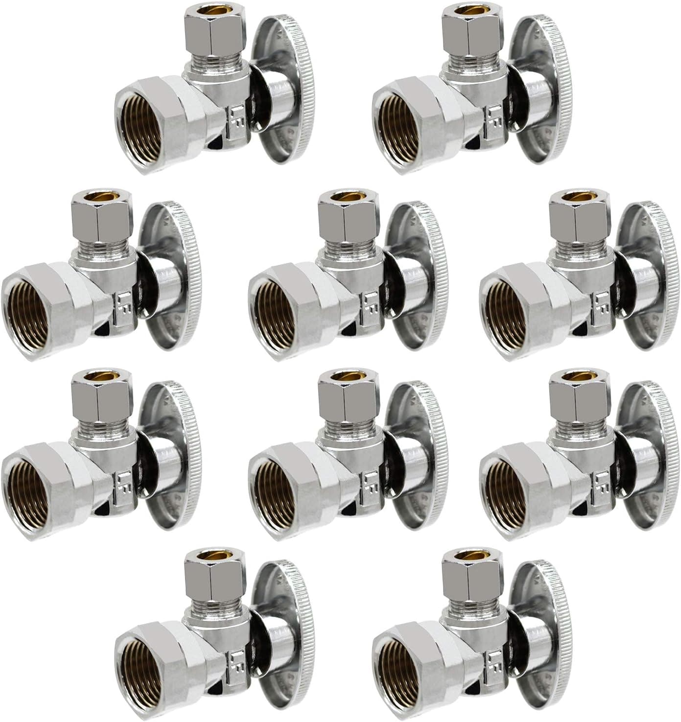 Monster & Master Brass Angle Stop Valve Shut Off Quarter Turn Water Sink Bathroom Toilet Kitchen Shower Plumbing (10 PC-1/2"FIP In x 3/8"COMP Out), ATHUS-MS-FV-002-10
