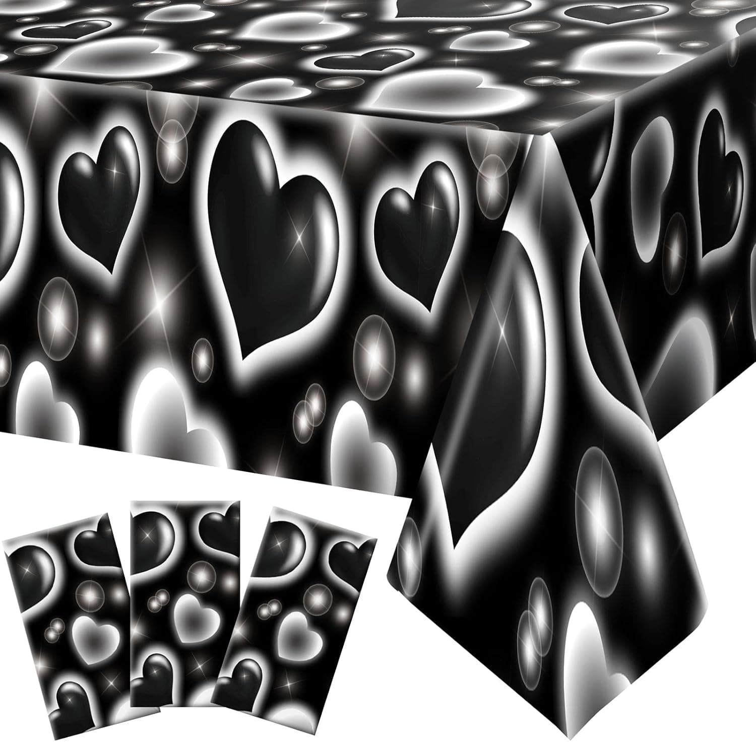 3 Pack 2000s Tablecloth Decorations Cholo Party Table Covers 90s Tablecovers Heart Early Plastic Disposable Rectangle Table Decorations for Party Cholo Birthday Party Supplies, 54 x 108 Inches (Black)