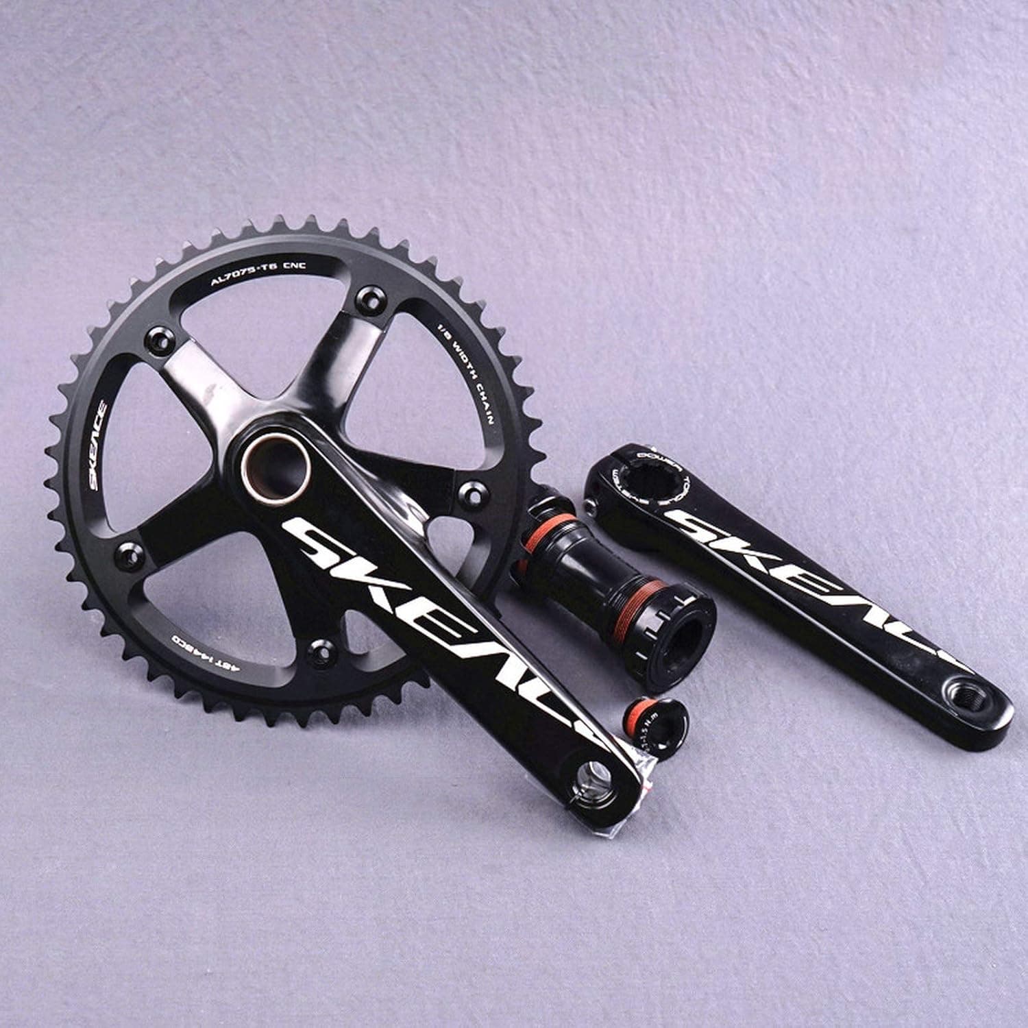 Bike Crankset Alumniun Alloy Crankset Fixed Gear Crank48T 165mm BCD144 Single Speed Track Bike Crankset Bicycle Chainwheel Including BB, Black a