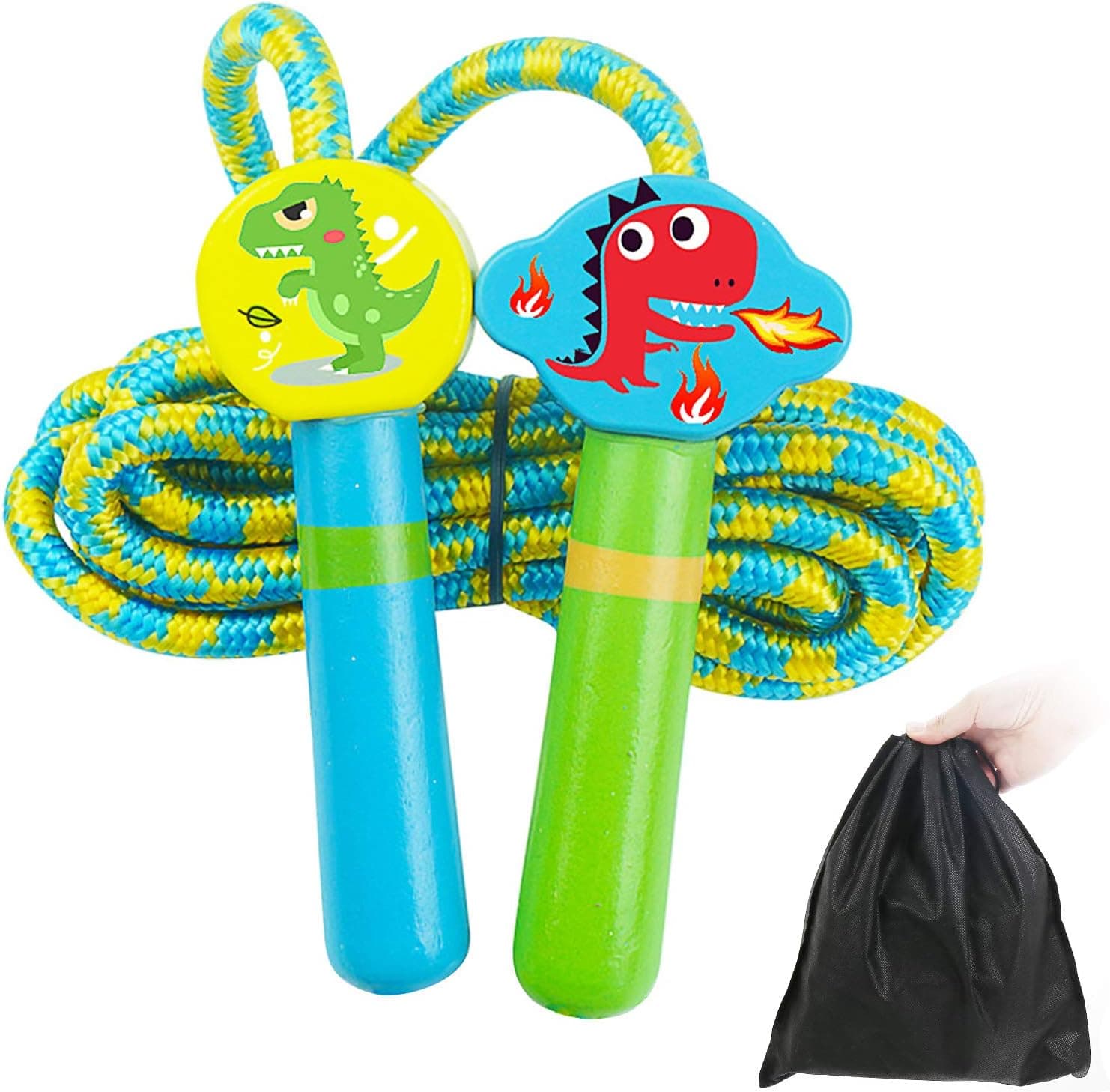 Kids Jump Ropes, Dinosaur Animals Jumping Rope for Kids, Adjustable Skipping Rope With Wooden Handle, Cotton Ropes, Fitness Equipment for Kids, Children, Students