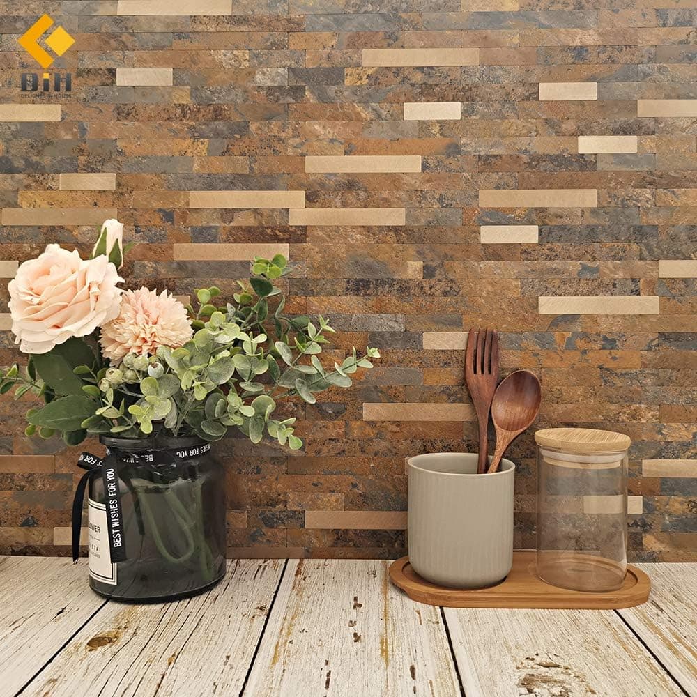 “11.5 x 11.81 ” DIH Peel and Stick Backsplash Tile, Stone Tile Peel and Stick on Kitchen,Bathroom,Wall (Brown) (1 Sheet)