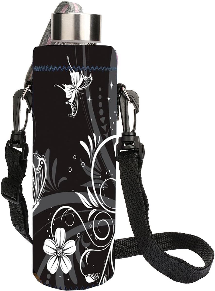 AUPET White Black 1L Water Bottle Insulated Neoprene Cover Storage Bag/Carrier Holder + Shoulder Strap 1