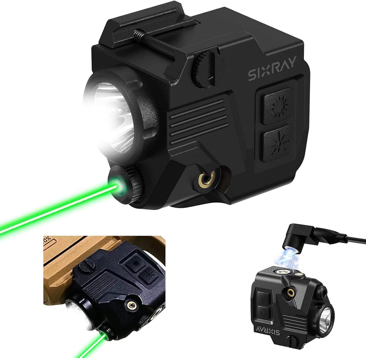 SIXRAY Pistol Light Laser Sight Gun Light 420 Lumens LED Picatinny Weaver Rail with Magnetic Charging Quick Release Strobe Function Laser Light Combo for Airsoft Handguns Pistol Rifle