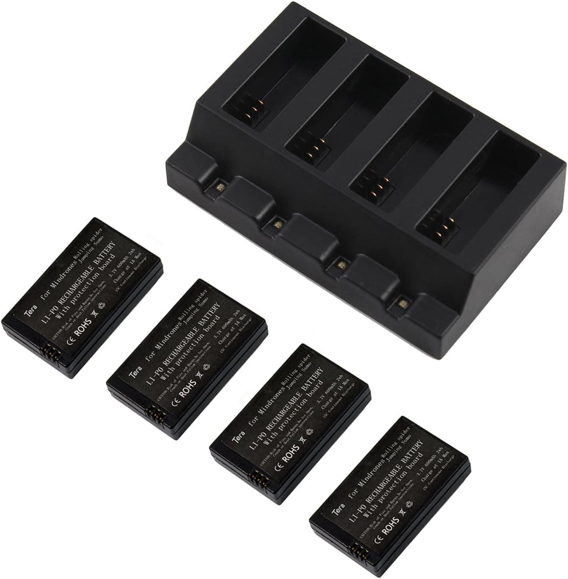 Tera Four Parallel Socket Multi Rapid Battery Charger with 4PCs 3.7v 600mAh Li-po Battery for Upgrade Parrot Mini Drone Jumping Sumo or Rolling Spider