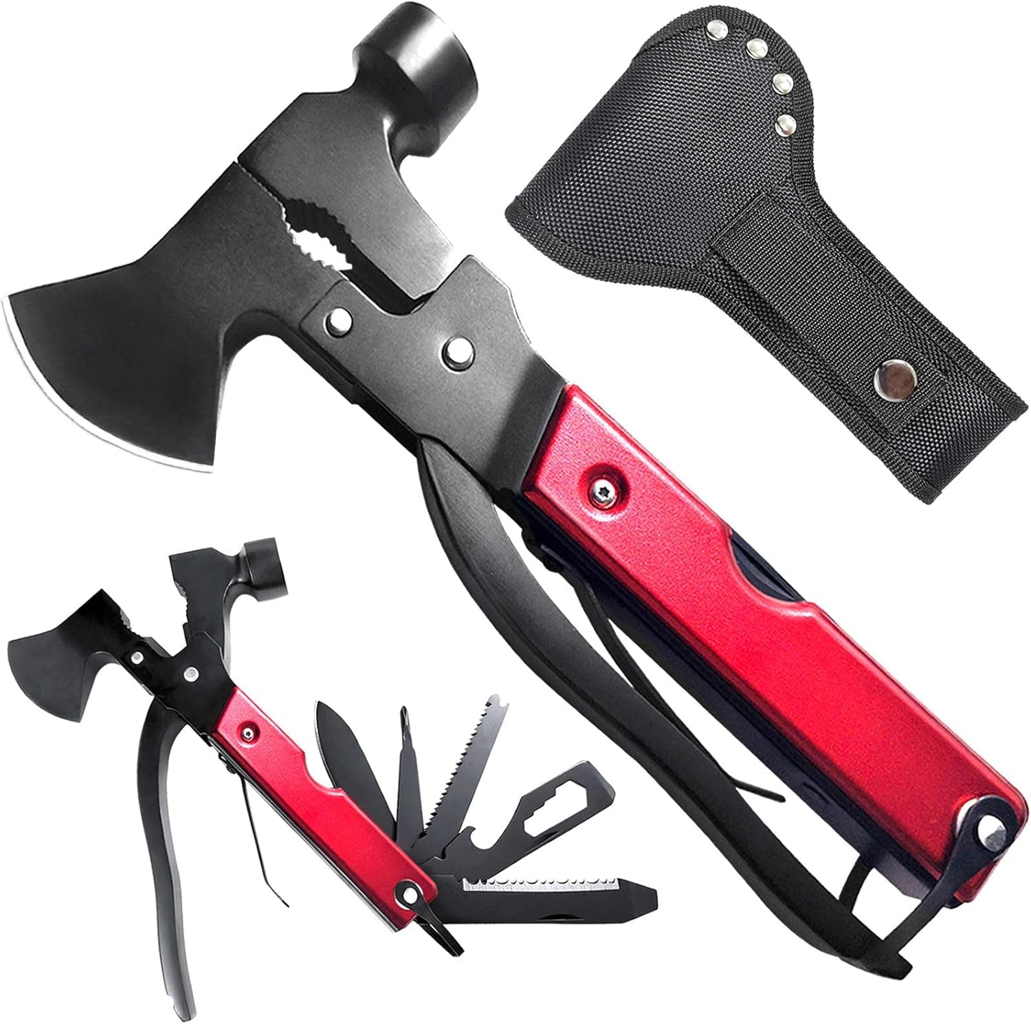 APPMOO 15-in-1 Multitool Hammer Multi tool - All in One Tools, Pocket Camping Accessories Survival Gear, Mini Axe Set with Knife, Pliers, Screwdriver, Bottle Opener, Saw, Gift for Men, Boyfriend
