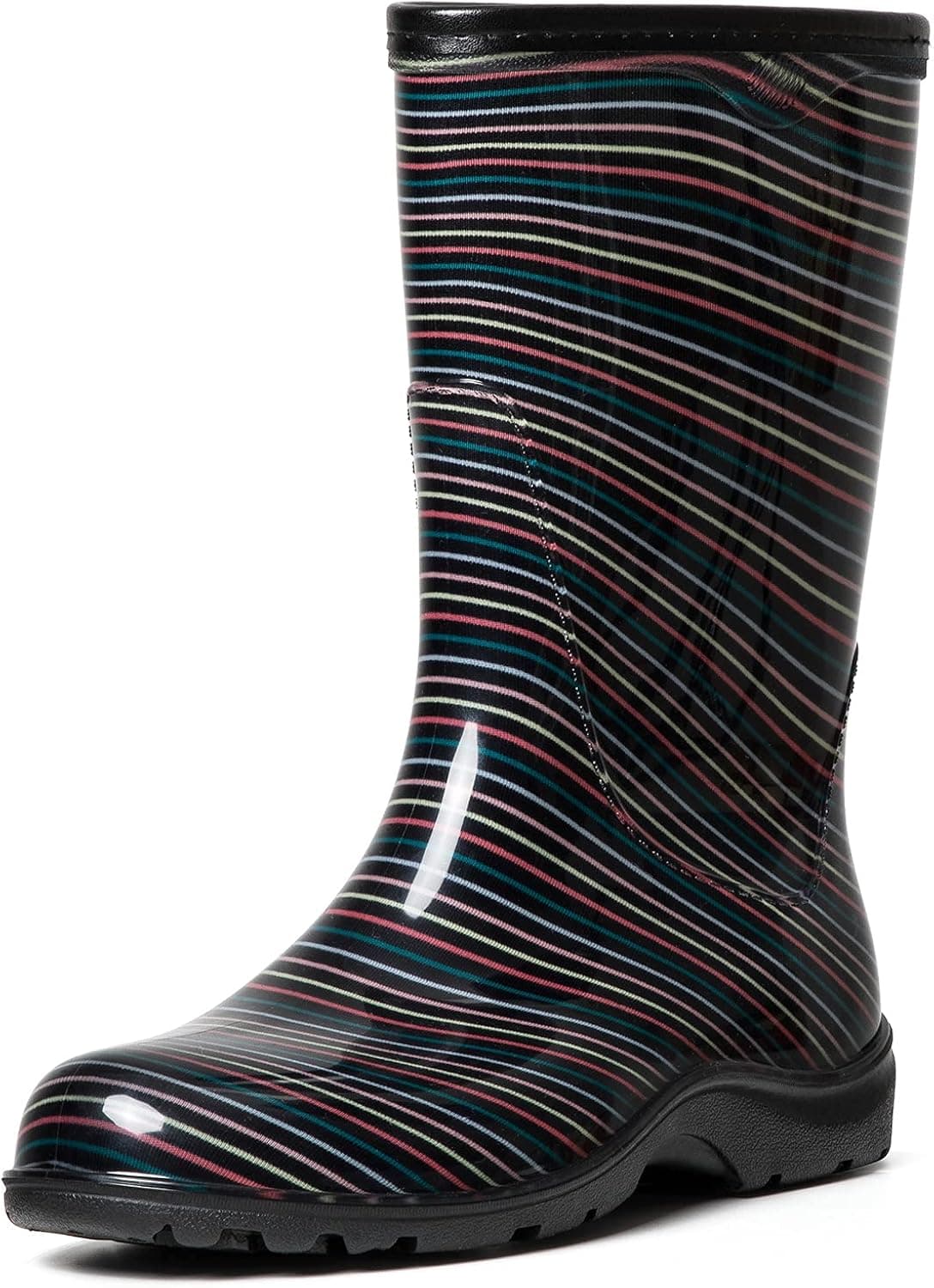 K KomForme Women's Waterproof Rain Boots with Colorful Printed，Ladies Mid Calf Solid Shoes with Comfort Insole for Garden