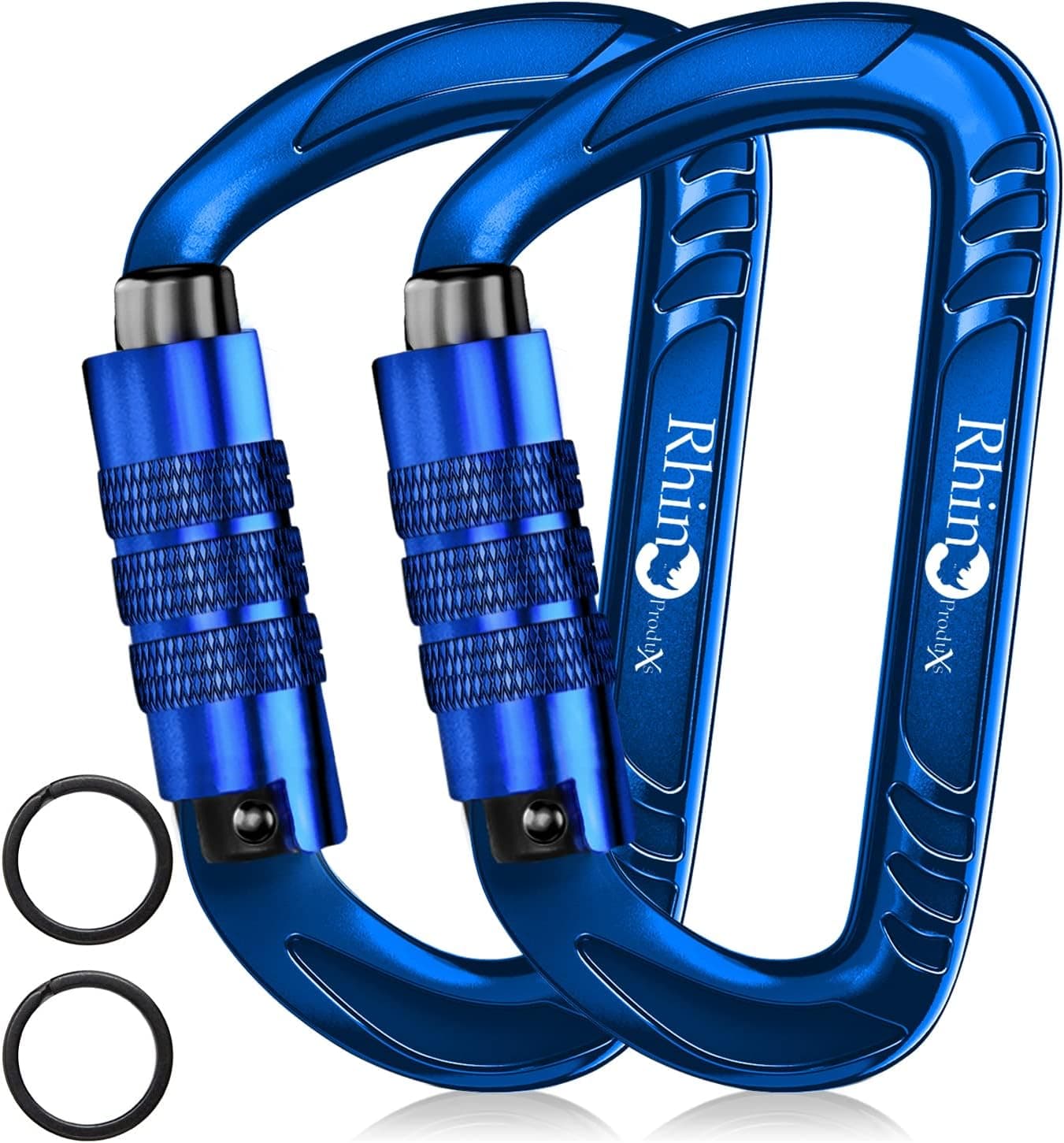 RHINO Produxs 2PCS of 12kN (2697 lbs) Heavy Duty Lightweight Auto Locking Carabiner Clips, for Securing Pets, Outdoor, Camping, Hiking, Hammock, Gym. Twistlock Smart Locking Carabiners for Dog Leash