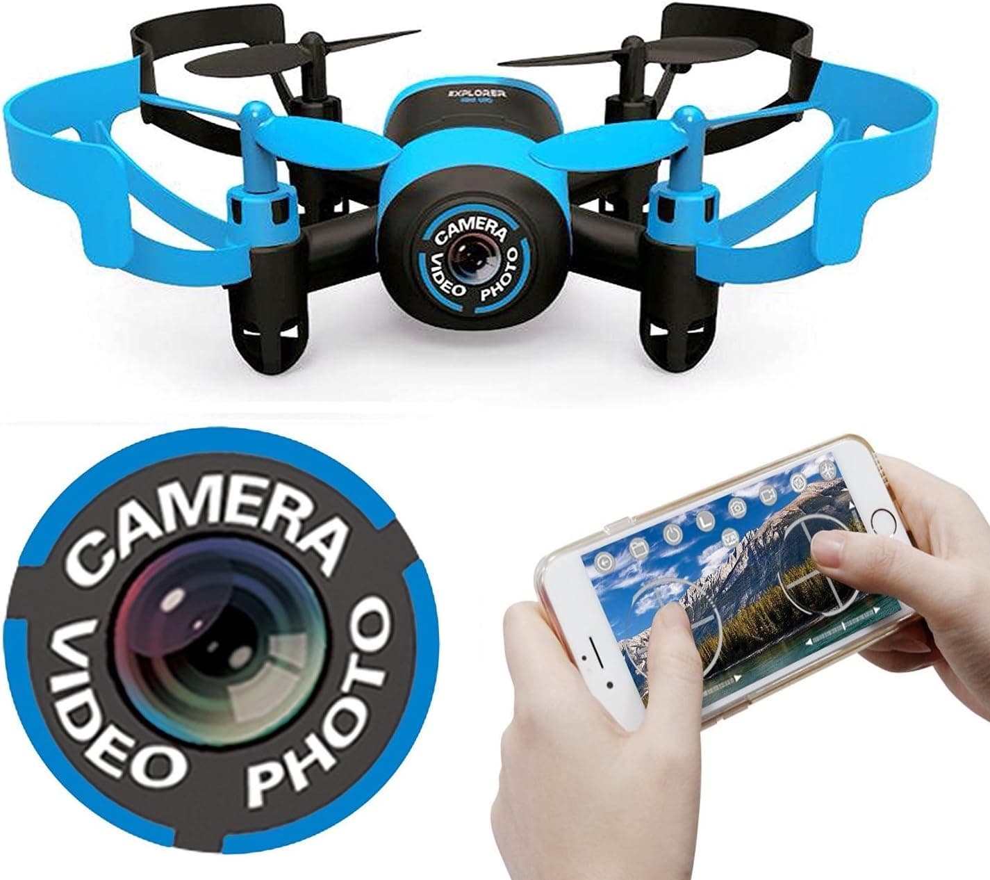 Haktoys HAK900F Mini FPV Drone (WiFi Real-Time Video) Camera 2.4GHz 4 Channel LED RC Quadcopter, 6 Axis Gyroscope - Colors May Vary