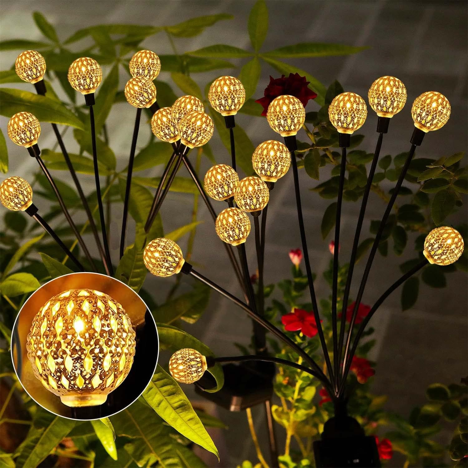 ZFNN Solar Garden Lights – 3 Pack 24 LEDs Solar Firefly Lights, Starburst Swaying Lights, 24 Moroccan Orb Balls Outdoor Waterproof Solar Garden Decorative Lights for Yard Patio Pathway Lawn
