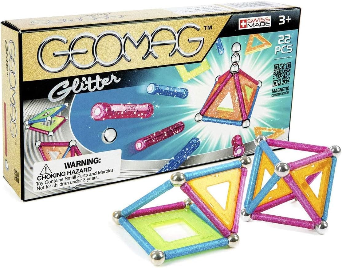 Geomag - GLITTER - 22-Piece Magnetic Building Set, Certified STEM Construction Toy, Safe for Ages 3 and Up