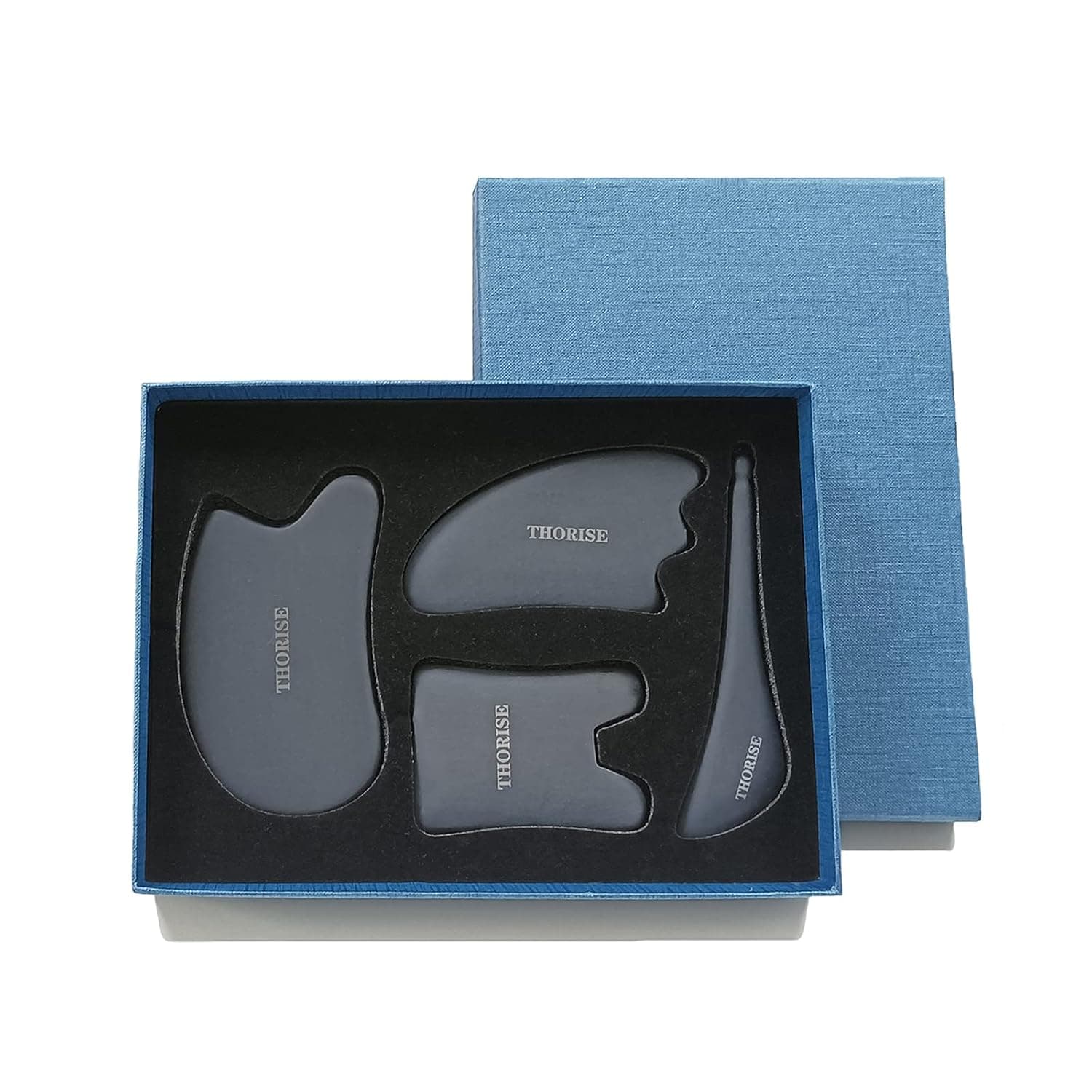 THORISE Gua Sha Facial Skin Care Tools Set With Natural Bian Stone For Face Acupuncture Therapy Trigger Point Treatment SPA Body Massager For Face Oil Physiotherapy Relax Muscles 4-Piece Set, Black