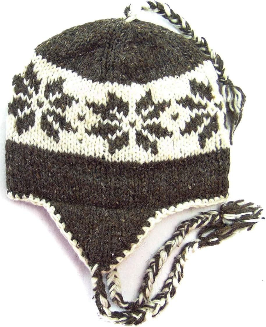 Dancing Buddha Nepal Hand Knit Pure Large Lotus Leaf Sherpa Hat-Cold Weather Hat Fleece Lined