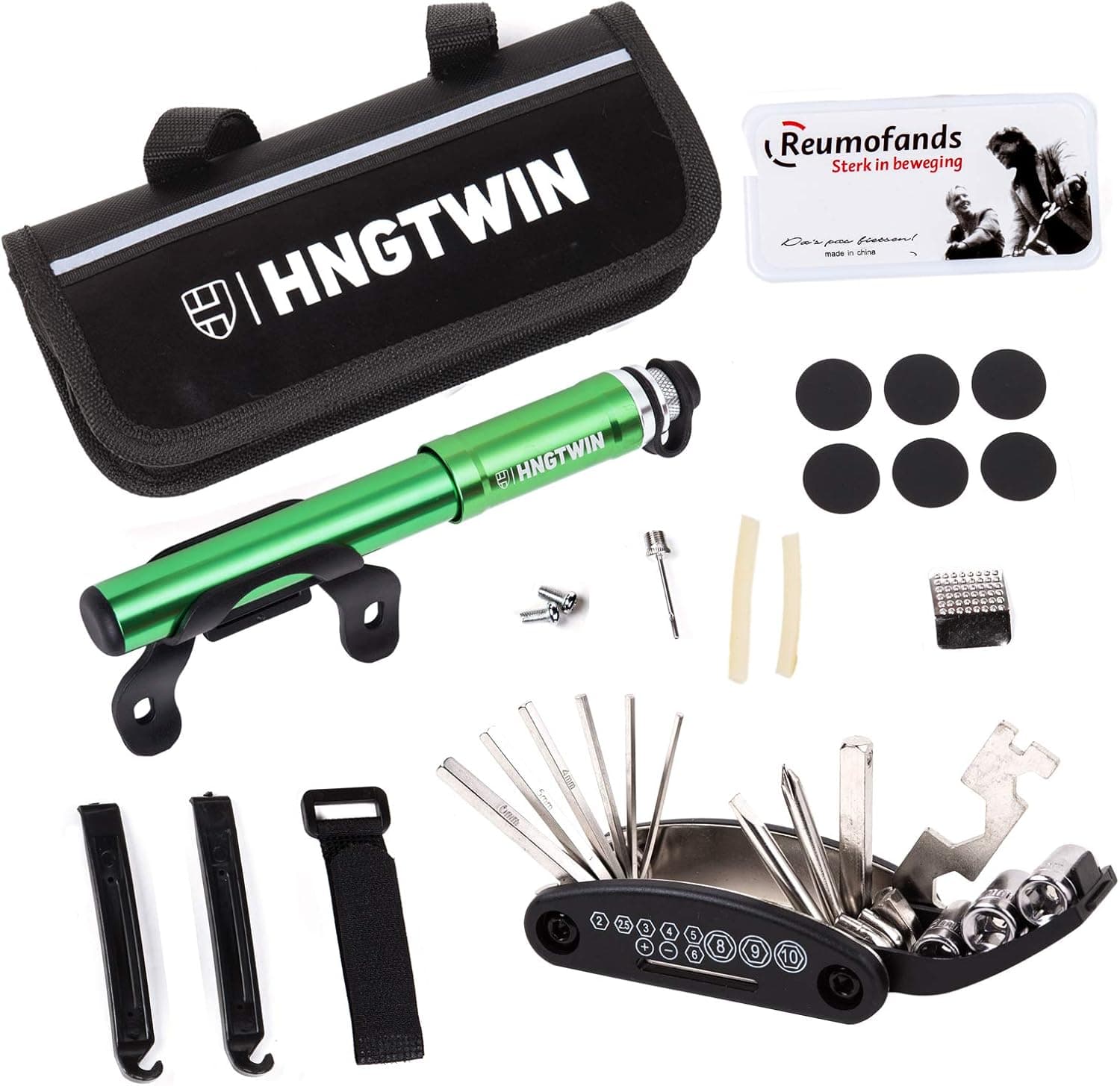 GSKJ Bike Repair Tool Kit, Bicycle Tire Pump, Tire Puncture Repair Kit, Bike Multi Tool Set, Glueless Tire Patches, Bicycle Tire Lever and Portable Bike Bag, Emergency All in One Bike Tool