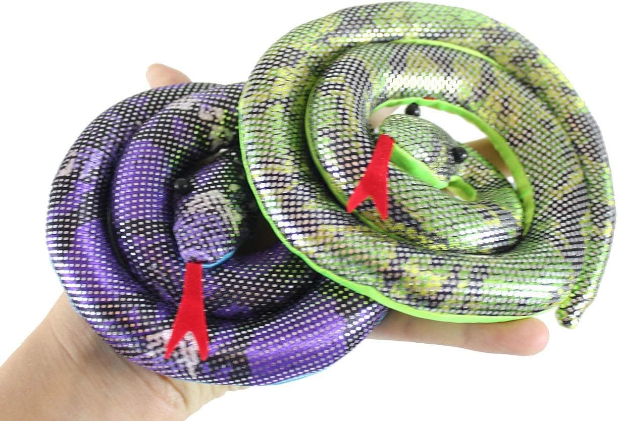 Curious Minds Busy Bags Set of 2 - Snake Coiled Sand Filled Animal Toy - Heavy Weighted Sandbag Animal Plush Bean Bag Toss - Shimmering Glitter