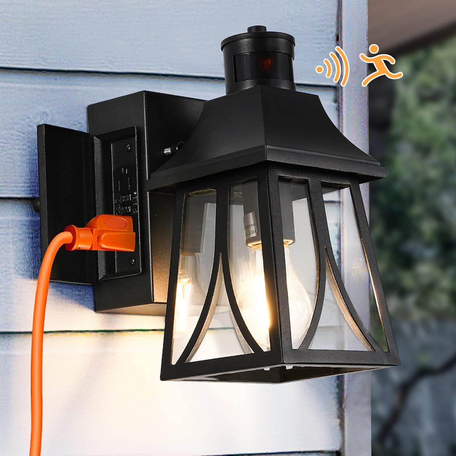 ZHMDJDSH Dusk to Dawn Porch Light with Outlet, Outdoor Motion Sensor Light with 3 Lighting Modes,Waterproof Anti-Rust Outdoor Light with Outlet Outside Lights for House Porch Garage