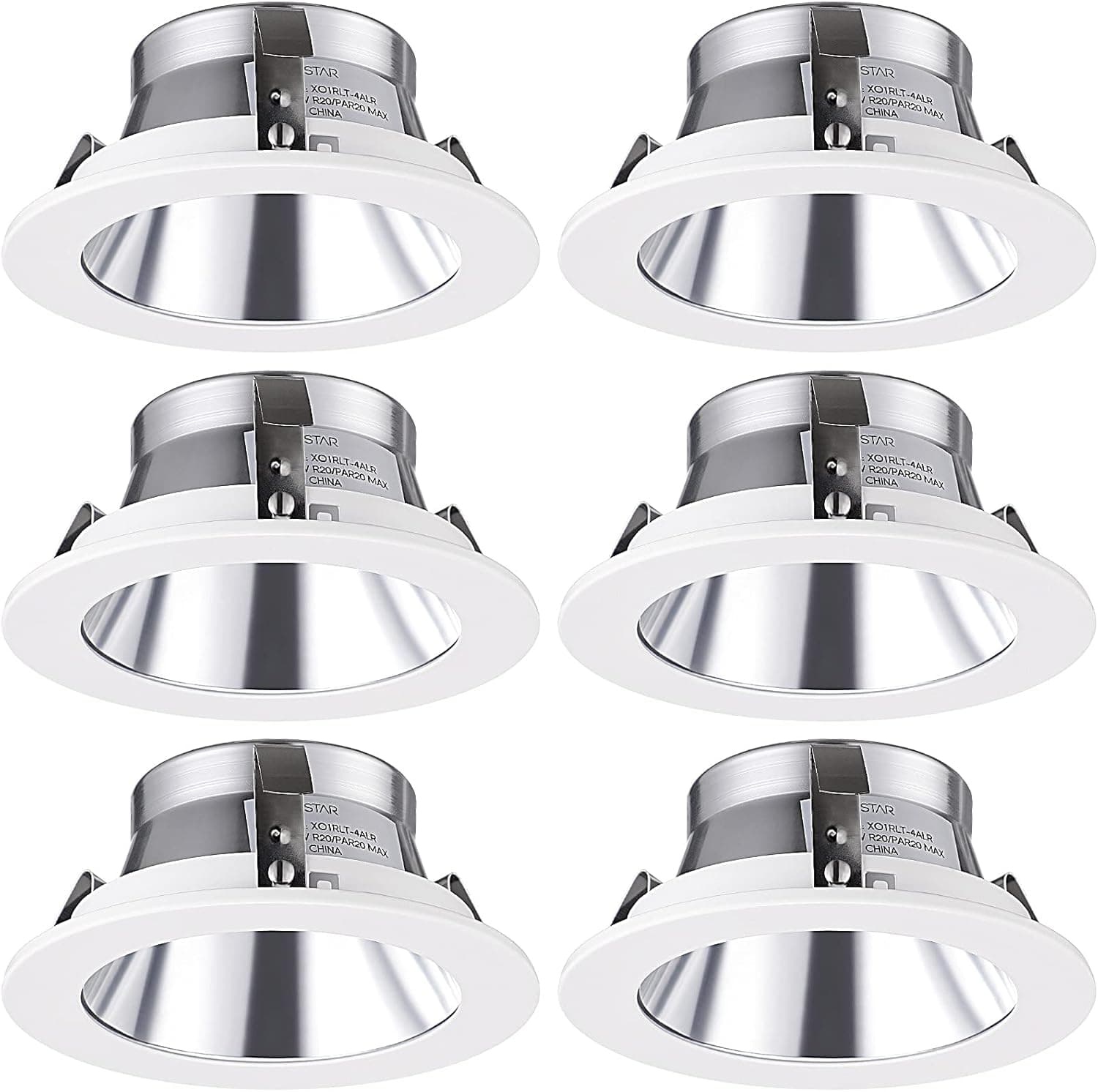 TORCHSTAR 4 Inch Recessed Can Light Metal Trim with Step Baffle, Aluminum Reflector, Fit Halo/Juno Remodel Recessed Housing, Line Voltage Available, for PAR16, PAR20, R20 Light Bulbs, Pack of 6