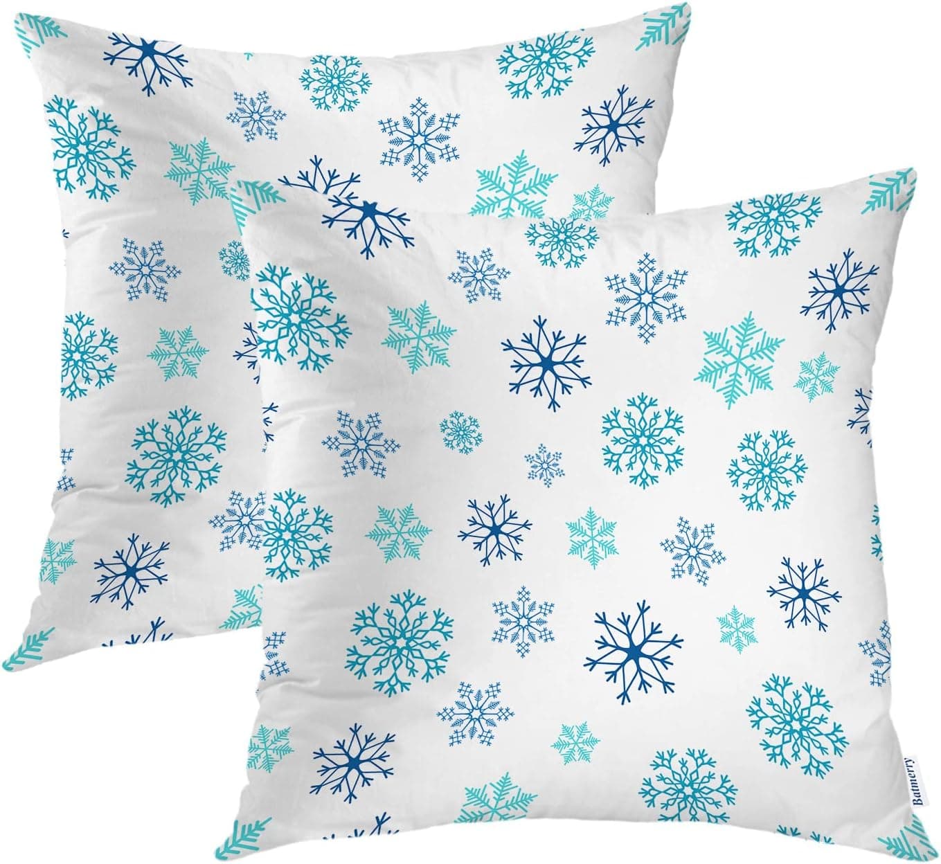 Batmerry Winter Pillow Covers 18x18 Inch Set of 2, Blue Snow Winter with Snowflakes Falling White Crystal Double Sided Decorative Pillows Cases Throw Pillows Covers