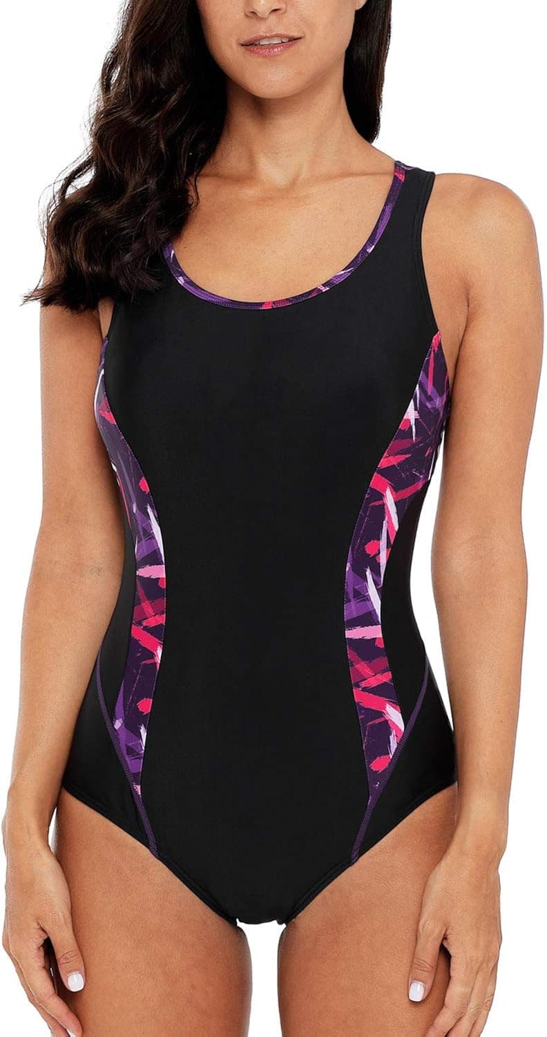 V FOR CITY Women's Athletic Swimwear Racerback One Piece Sports Training Swimsuit Conservative Bathing Suit