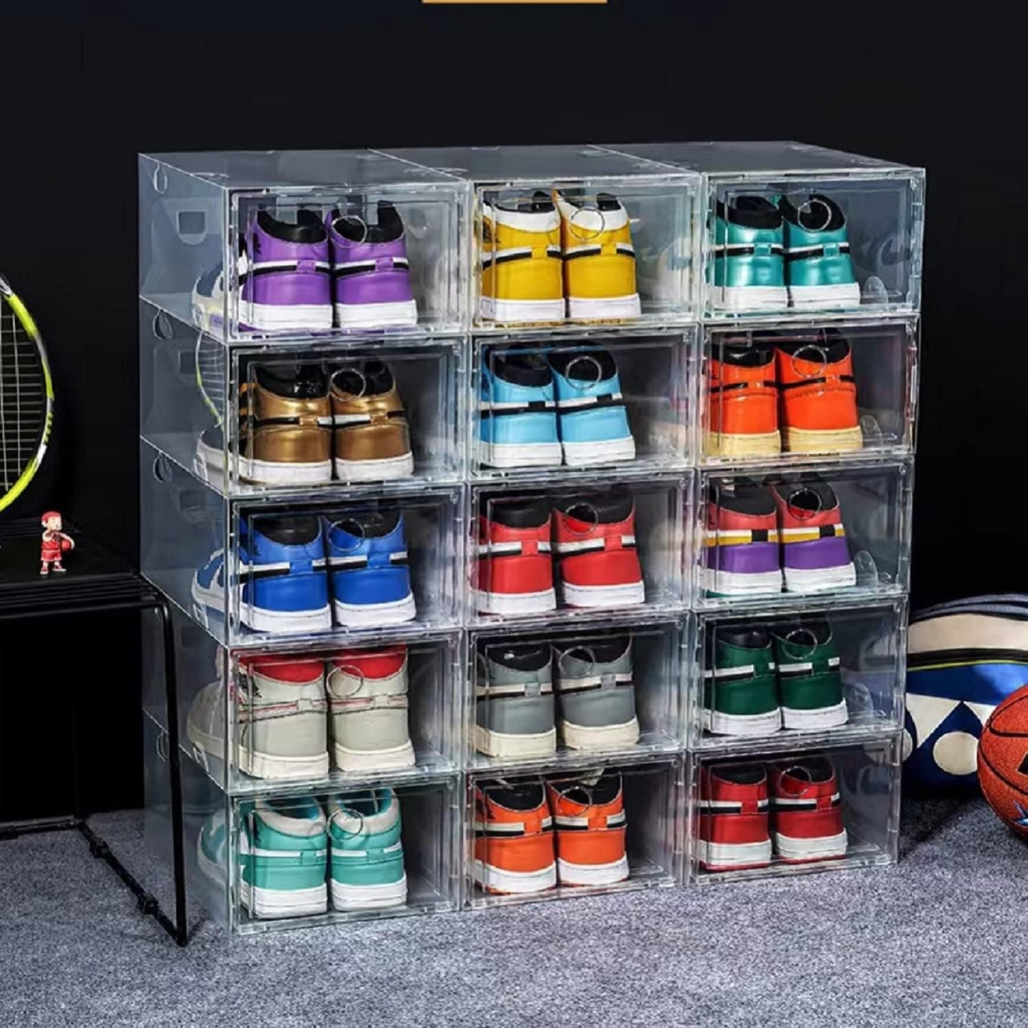 DEPROVE 8 Pack Shoe Storage Box, Shoe Boxes Clear Plastic Stackable Shoe Organizer for Closet Shoe Organizers Storage Boxes with Lids Drawer Type Front Opening Shoe Holder Containers