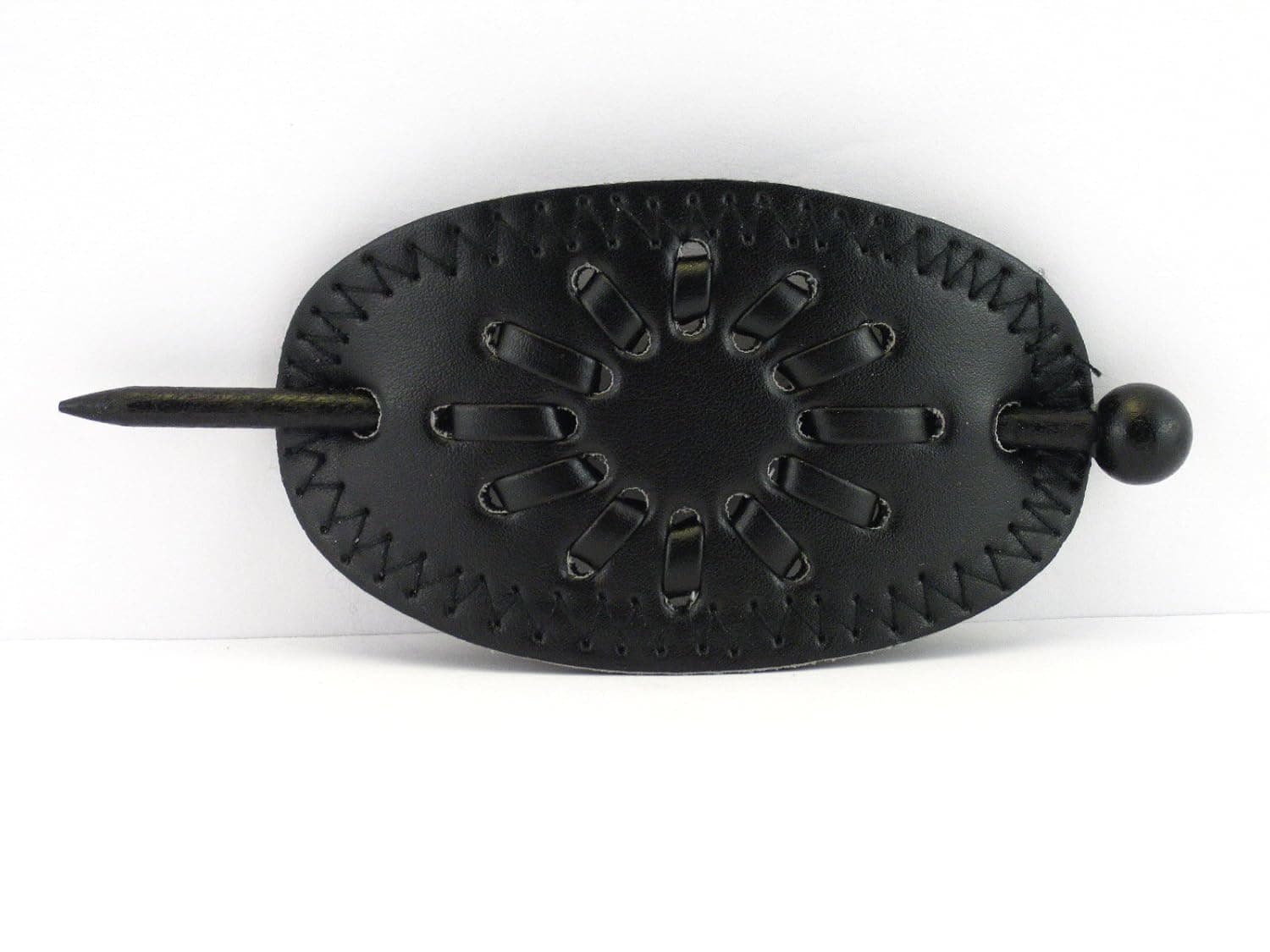 Leather With Wood Slide Stick Oval Hair Pin Barrette,female (Black)