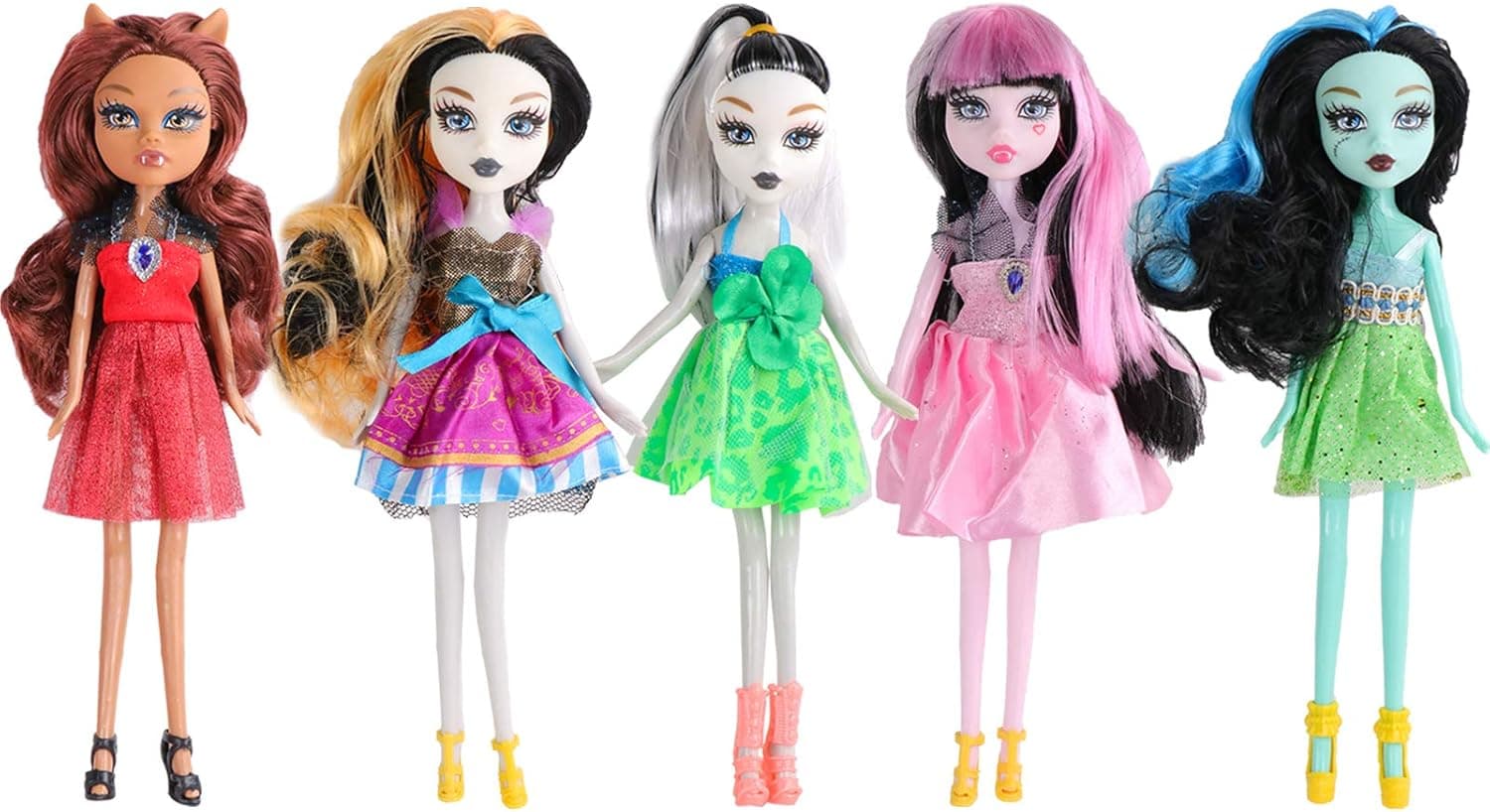 ONEST 5 Sets 9 Inch Monster Girl Dolls Include 5 Pieces Girl Monster Dolls, 5 Pieces Handmade Doll Clothes, 5 Pairs of Doll Shoes