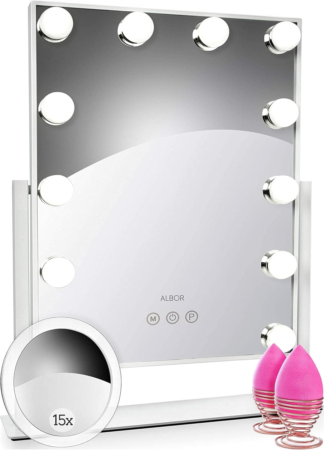 Albor Makeup Vanity Mirror with Lights Lighted Makeup Mirror with Magnification Makeup Mirror with Lights Led Mirror Magnifying Mirror with Light Lighted Mirror Vanity Lights (White, 20.20)