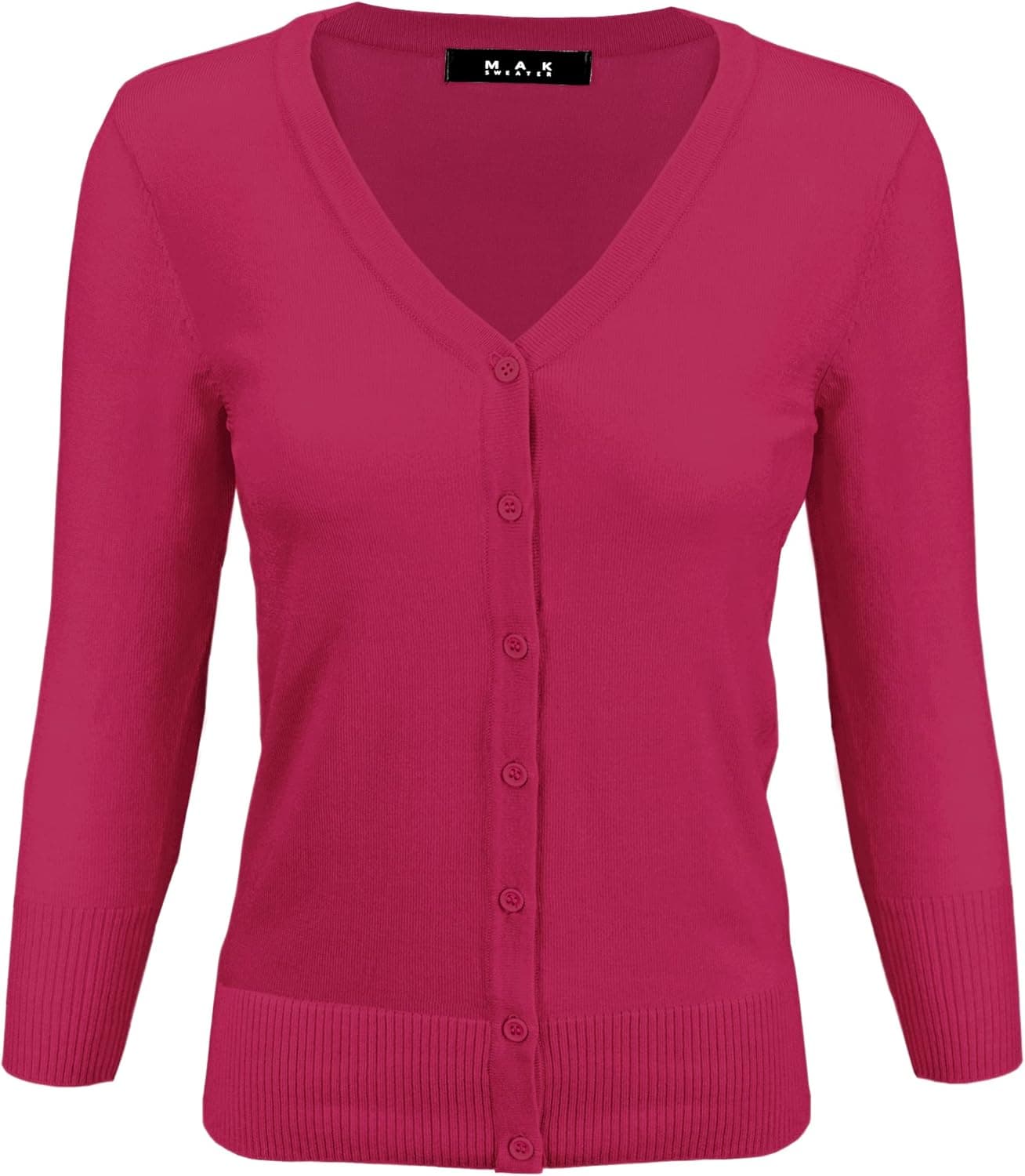 YEMAK Women's Knit Cardigan Sweater – 3/4 Sleeve V-Neck Basic Classic Casual Button Down Soft Lightweight Top (S-3XL)