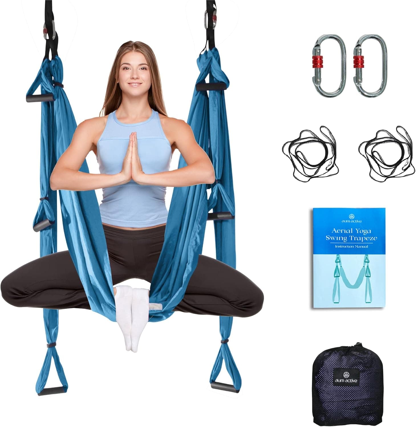aum active Yoga Swing Set - Aerial Yoga Swing with Extension Straps, Carabiners, and Pose Guide - Aerial Yoga Hammock Inversion Tool - Yoga Swing for Indoor and Outdoor Use