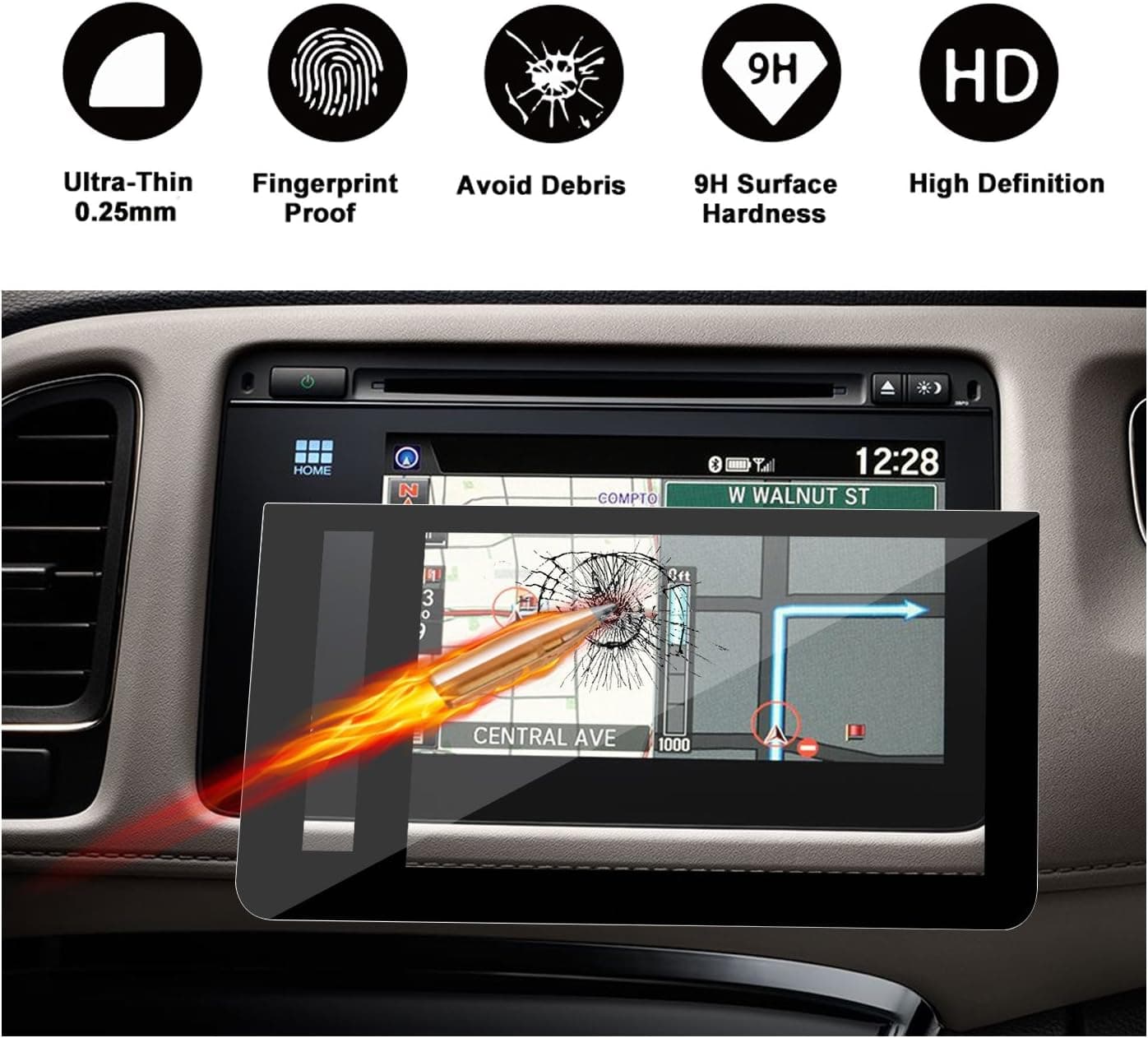 2016 2017 2018 HRV EX EXL-Navi 7-Inch Display Touch Screen Car Display Navigation Screen Protector, RUIYA HD Clear Tempered Glass Car in-Dash Screen Protective Film