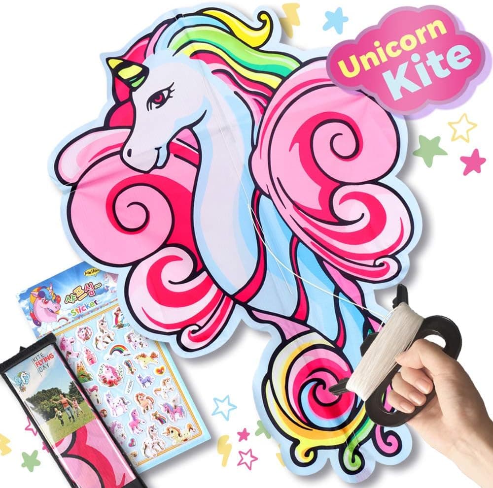 Richtim Kite for Kids, Easy to Fly and Assemble, Unicorn Kite for Girls Boys Beach Park Outdoor Activites & Games, Best Flyer Single Line Kite Flying Toy (Pink)