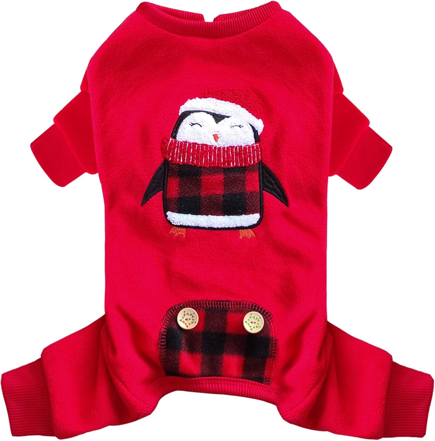 KYEESE New Year Dog Pajama Penguin Red Buffalo Check Small Dog Pajamas Holiday Pet Pjs Onesie